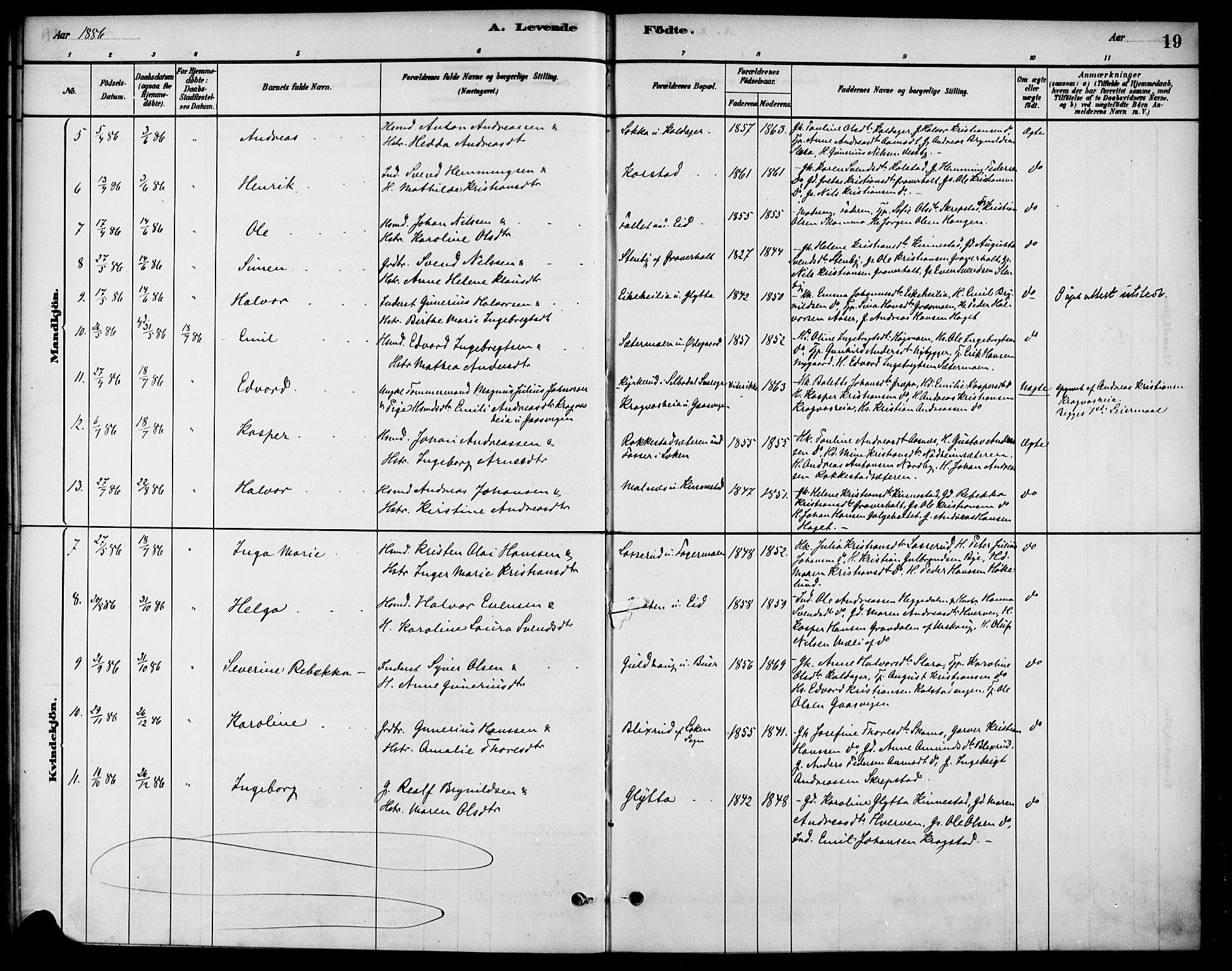 Høland prestekontor Kirkebøker, AV/SAO-A-10346a/F/Fc/L0001: Parish register (official) no. III 1, 1880-1897, p. 19