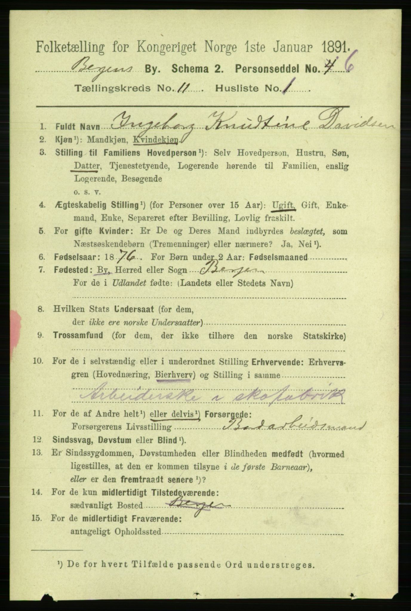 RA, 1891 Census for 1301 Bergen, 1891, p. 19821