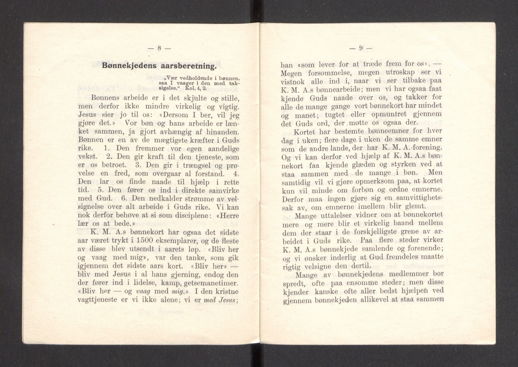 Kvinnelige Misjonsarbeidere, AV/RA-PA-0699/F/Fa/L0001/0007: -- / Årsmeldinger, trykte, 1906-1915