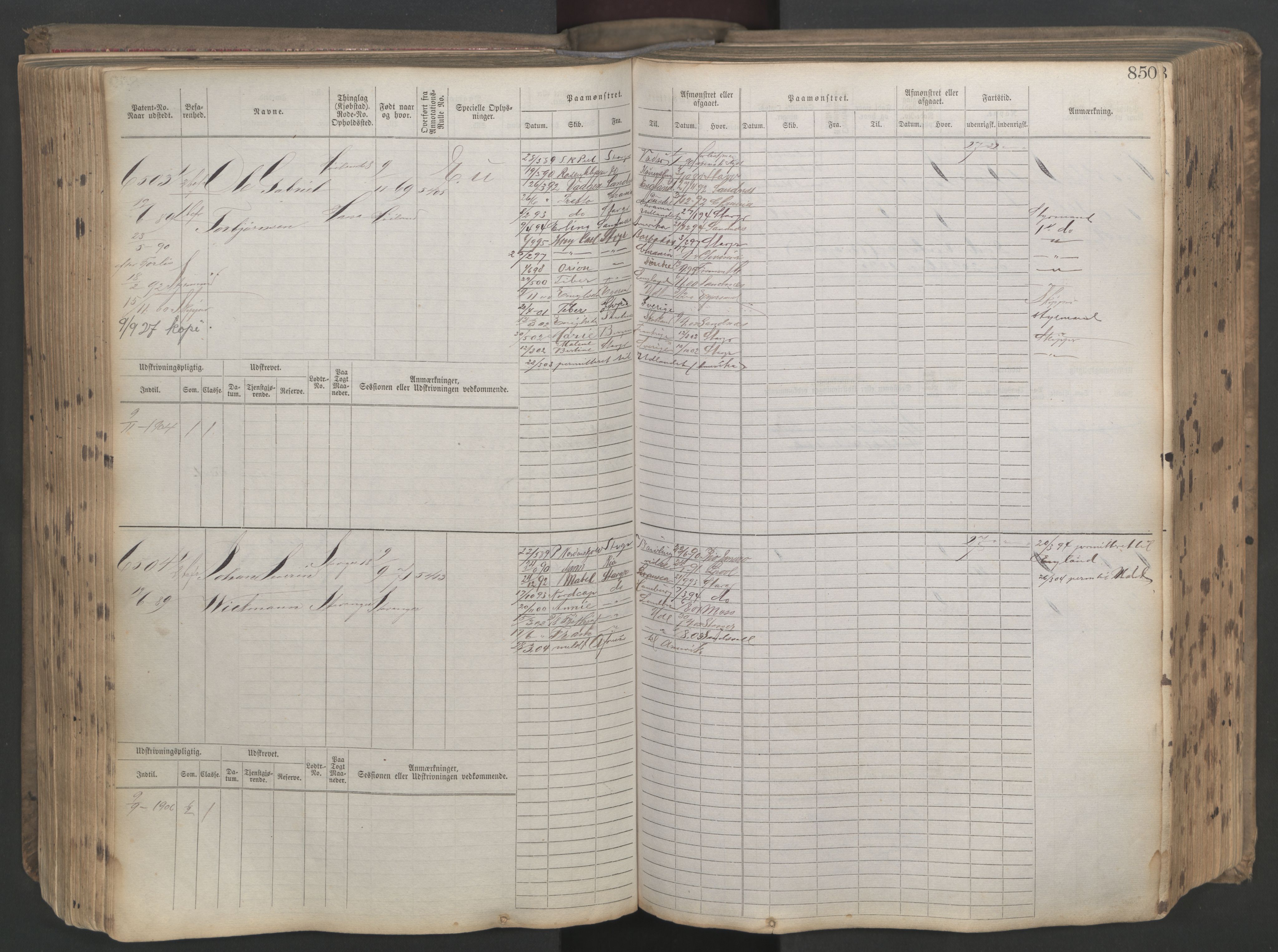 Stavanger sjømannskontor, AV/SAST-A-102006/F/Fb/Fbb/L0021: Sjøfartshovedrulle patnentnr. 6005-7204 (dublett), 1887, p. 254