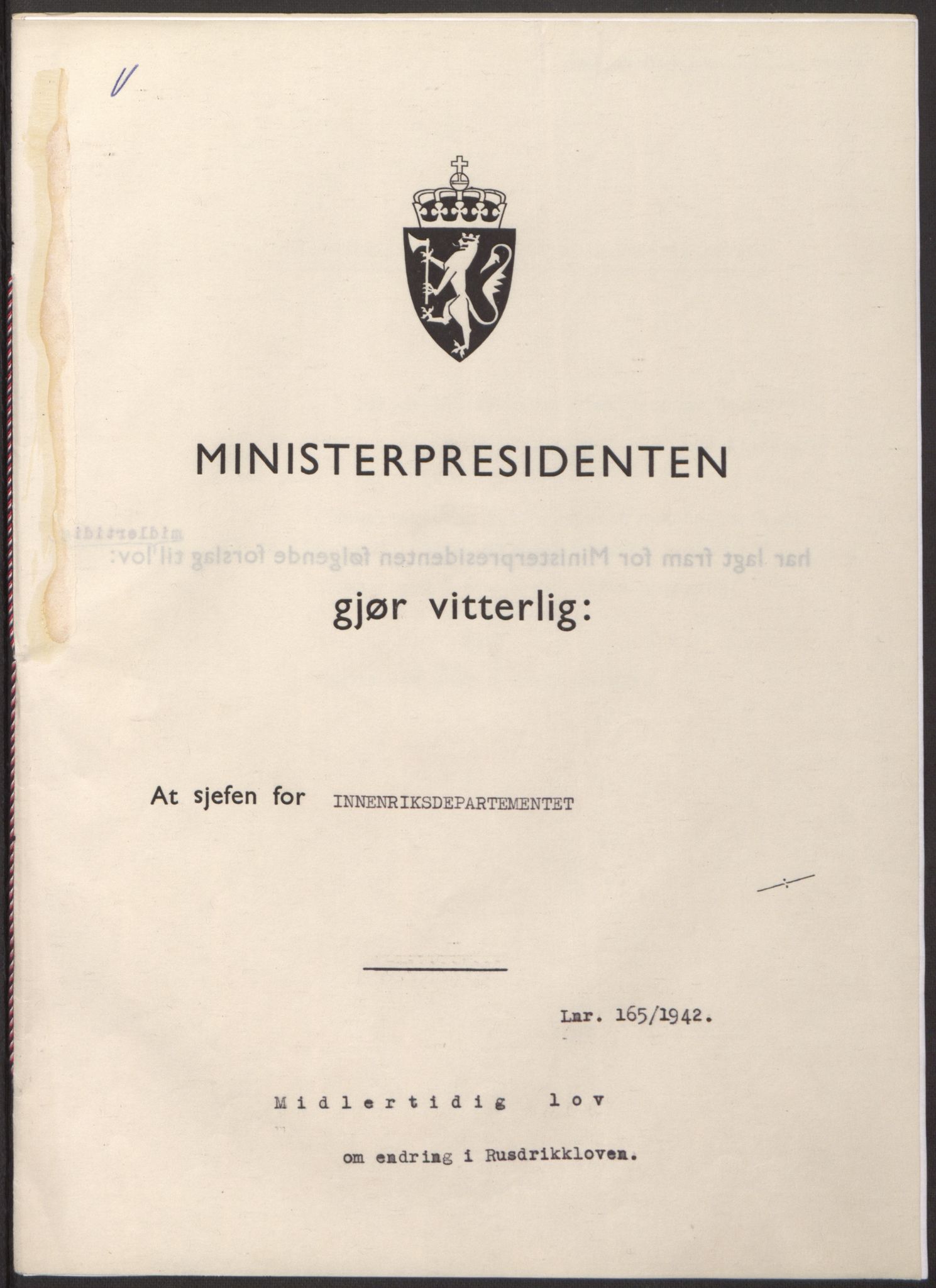 NS-administrasjonen 1940-1945 (Statsrådsekretariatet, de kommisariske statsråder mm), RA/S-4279/D/Db/L0098: Lover II, 1942, p. 248