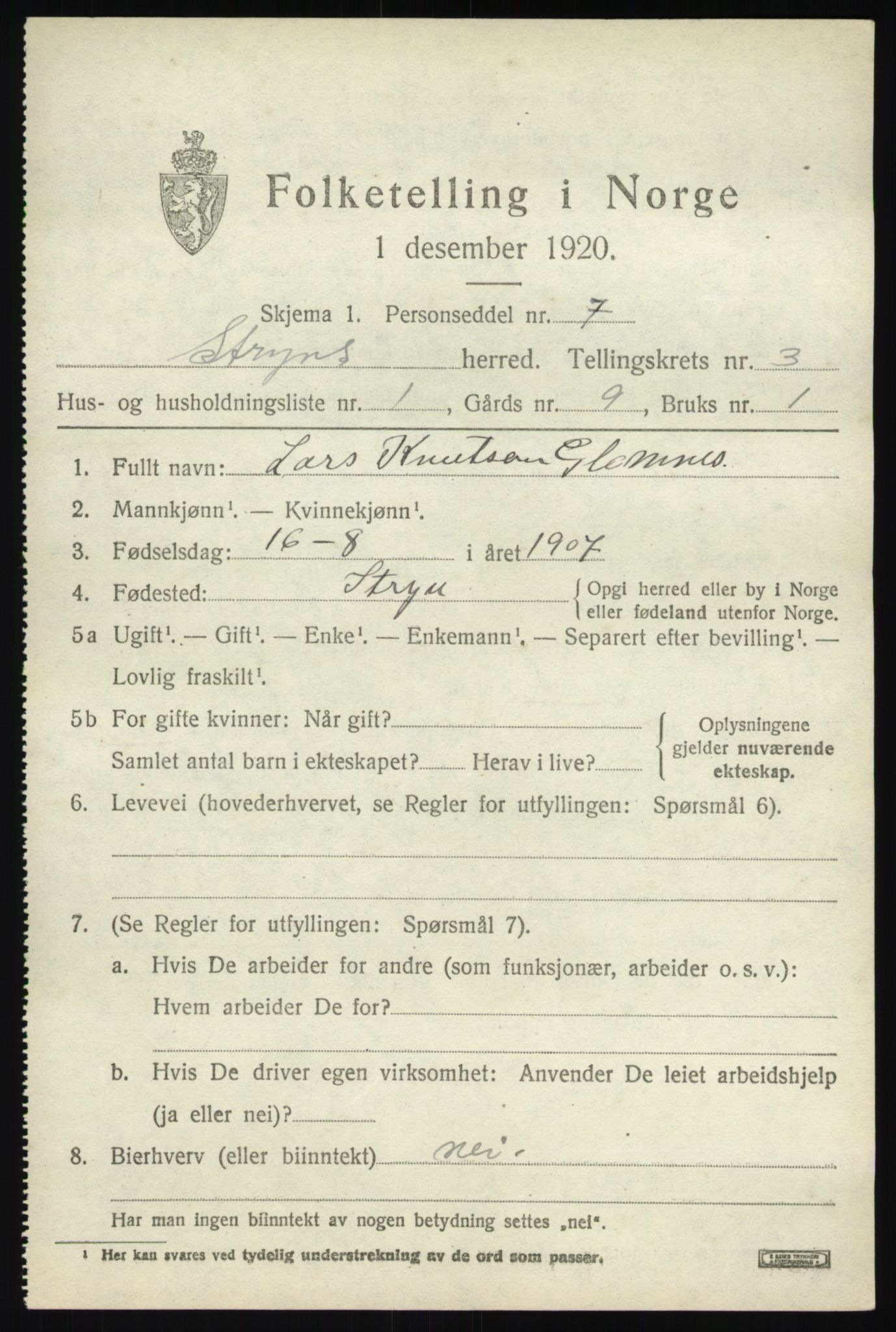 SAB, 1920 census for Stryn, 1920, p. 1310