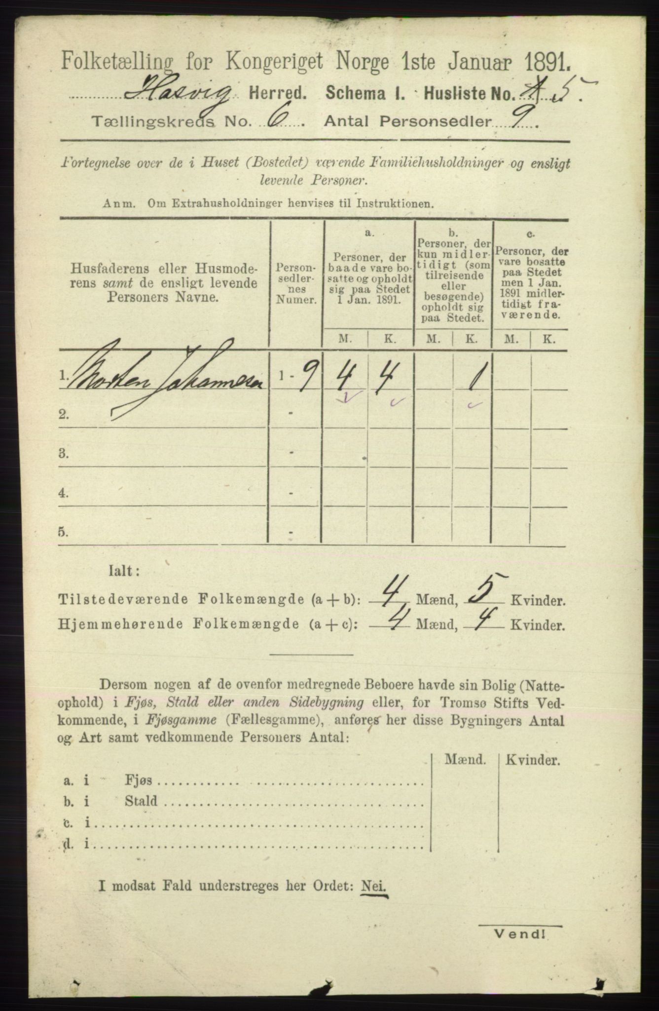 RA, 1891 census for 2015 Hasvik, 1891, p. 859