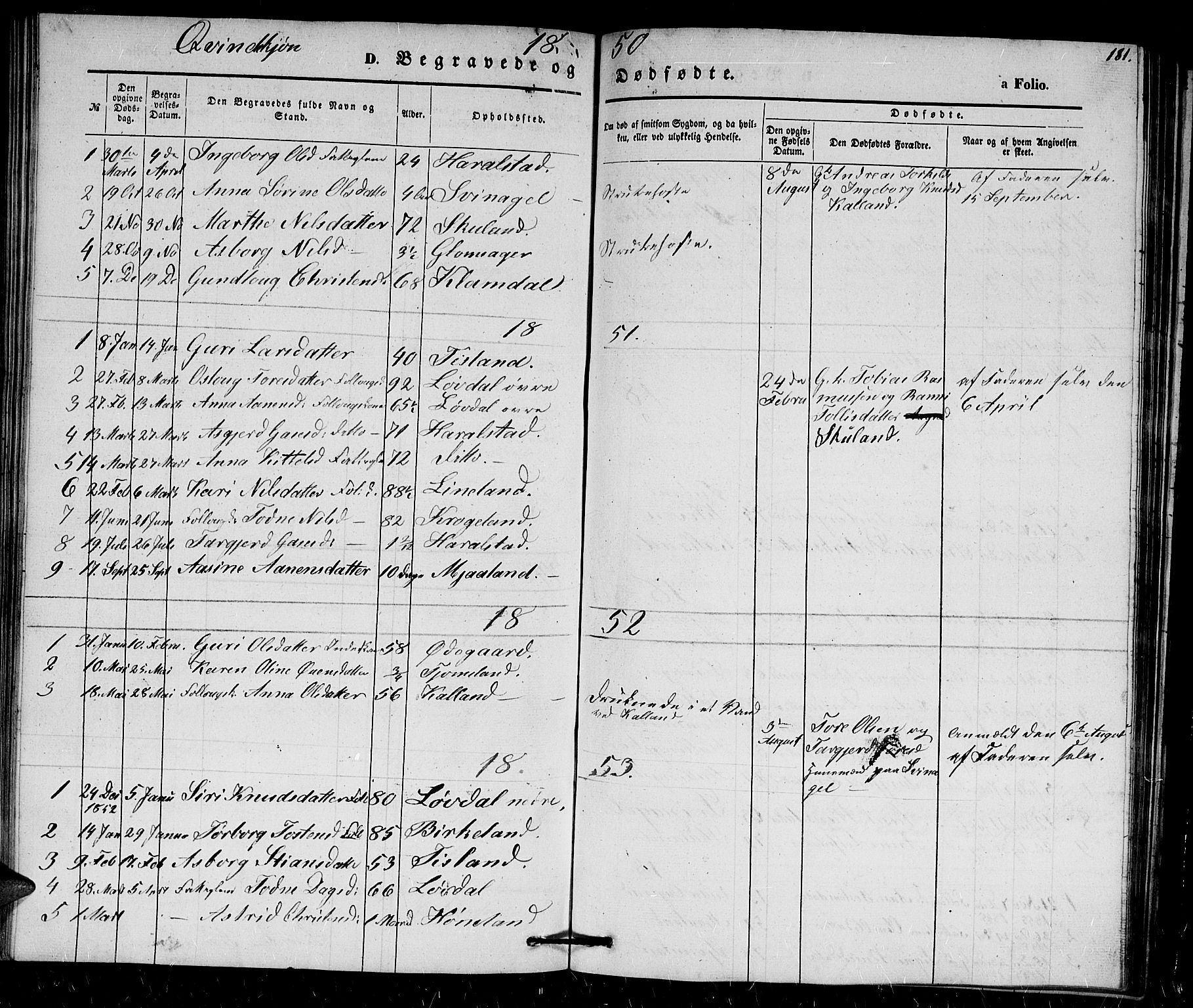 Holum sokneprestkontor, SAK/1111-0022/F/Fb/Fbb/L0002: Parish register (copy) no. B 2, 1847-1874, p. 181
