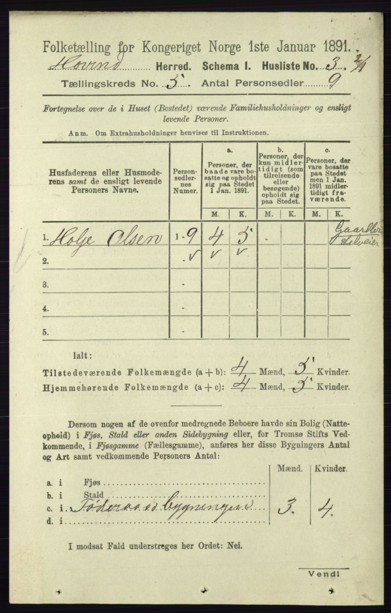 RA, 1891 census for 0825 Hovin, 1891, p. 962