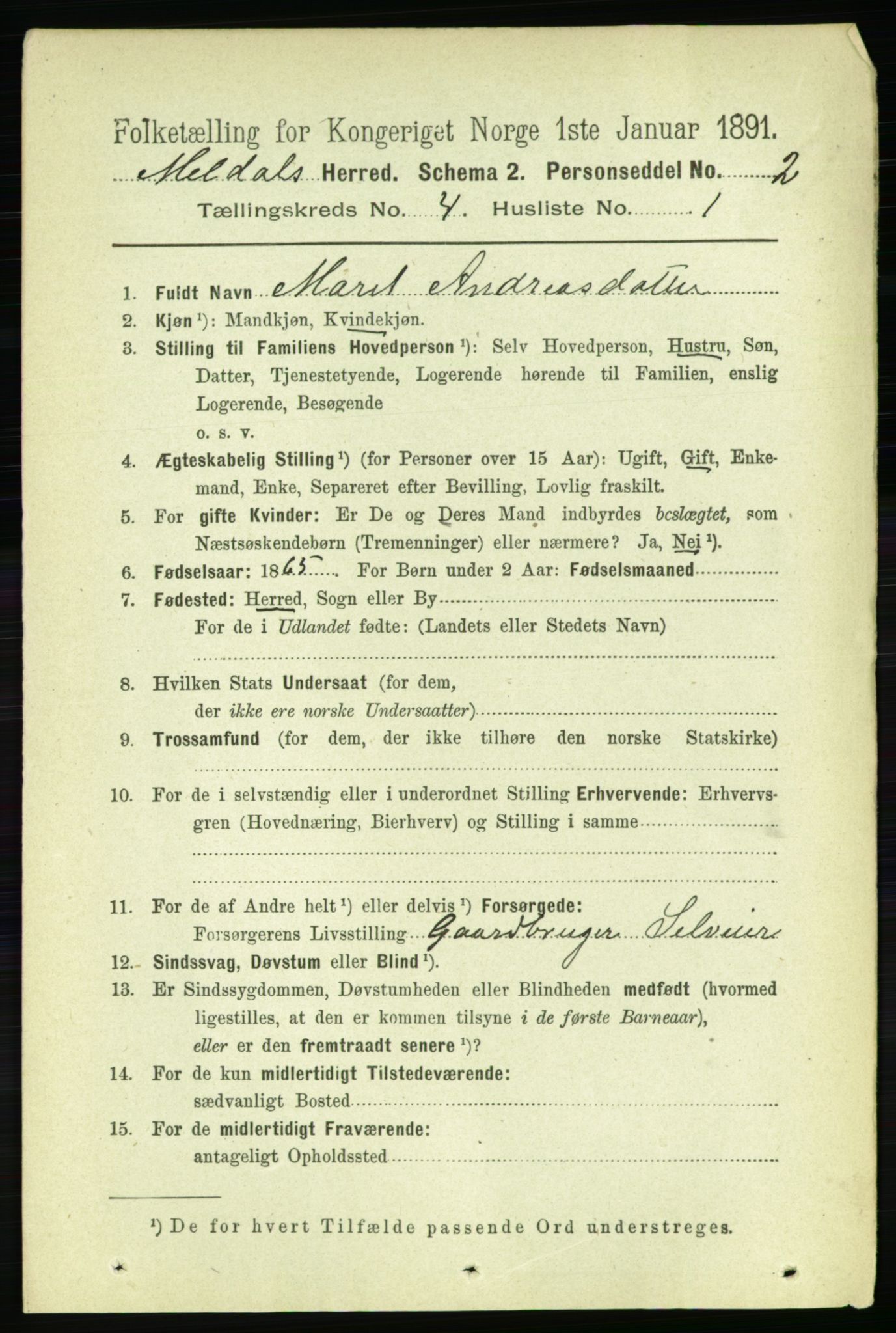 RA, 1891 census for 1636 Meldal, 1891, p. 2081