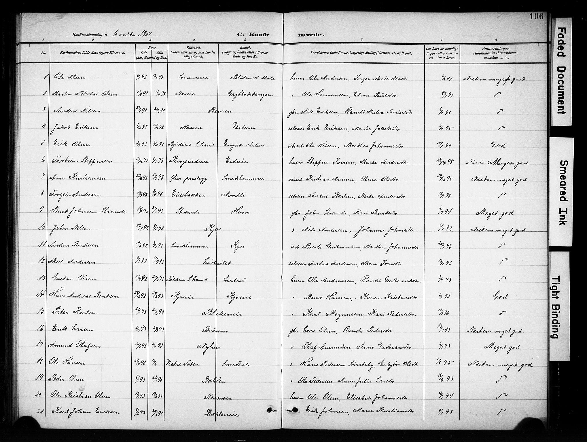 Brandbu prestekontor, SAH/PREST-114/H/Ha/Hab/L0005: Parish register (copy) no. 5, 1900-1913, p. 106