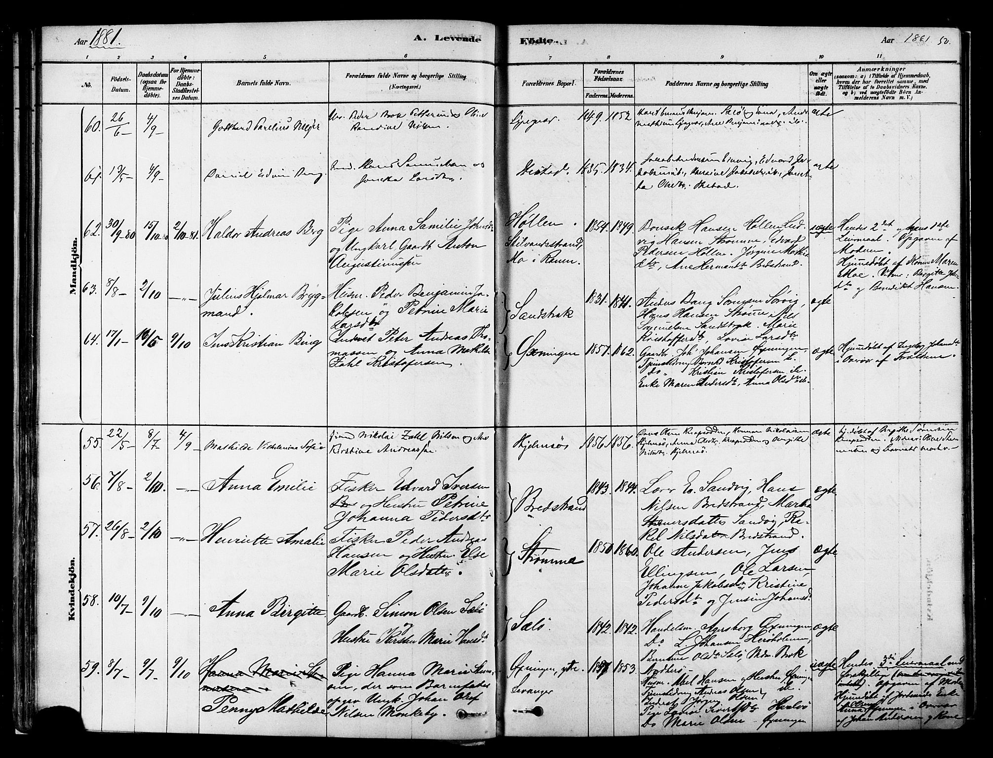 Ministerialprotokoller, klokkerbøker og fødselsregistre - Nordland, AV/SAT-A-1459/834/L0507: Parish register (official) no. 834A05, 1878-1892, p. 50