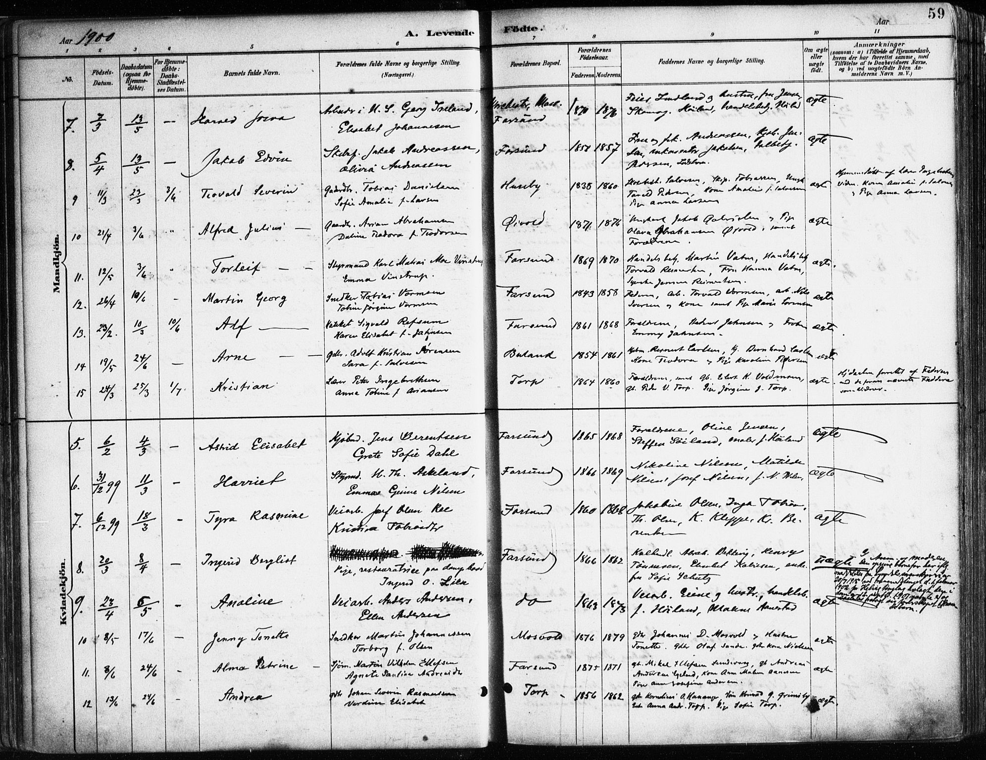 Farsund sokneprestkontor, SAK/1111-0009/F/Fa/L0006: Parish register (official) no. A 6, 1887-1920, p. 59