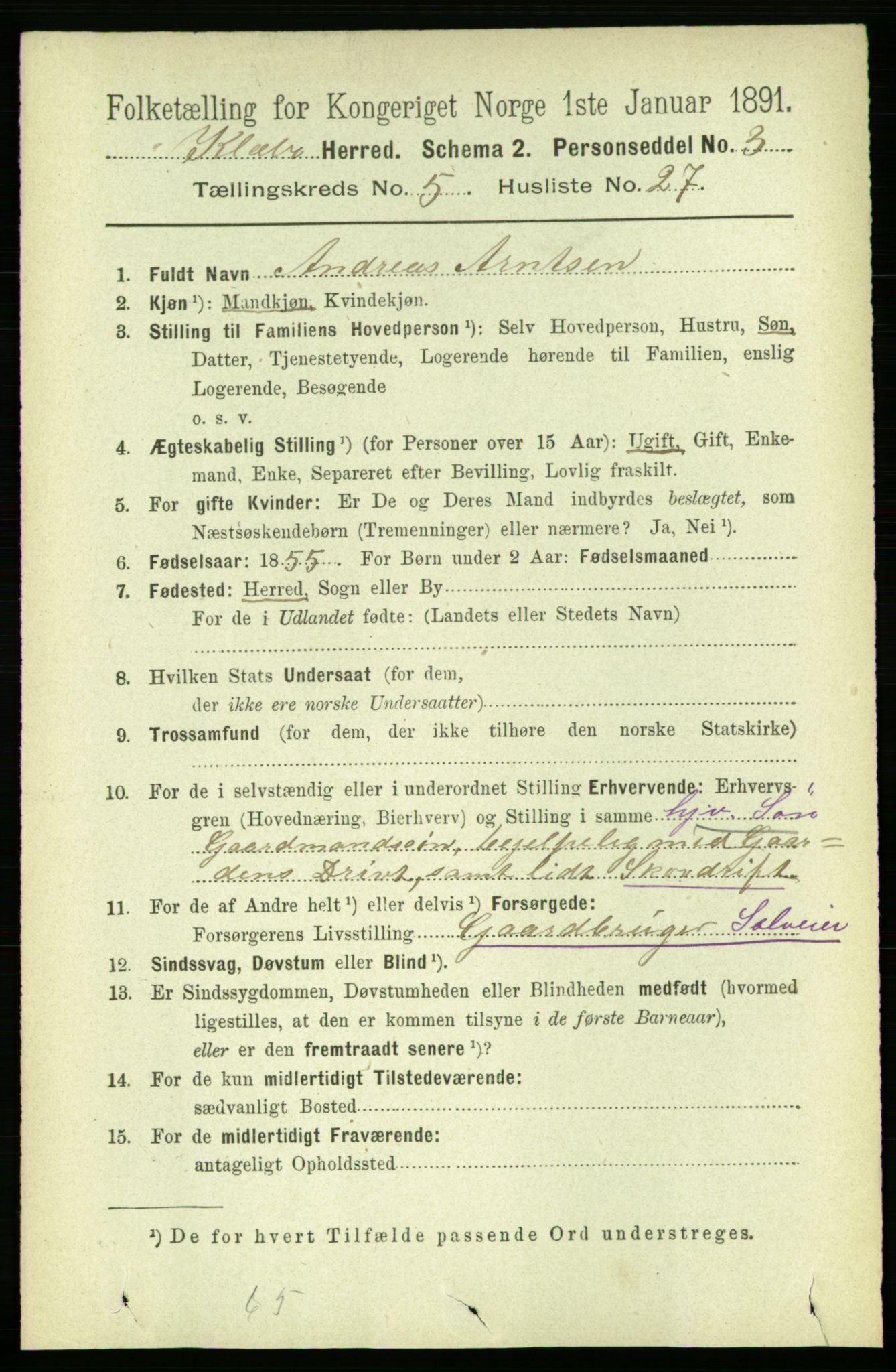 RA, 1891 census for 1662 Klæbu, 1891, p. 1193