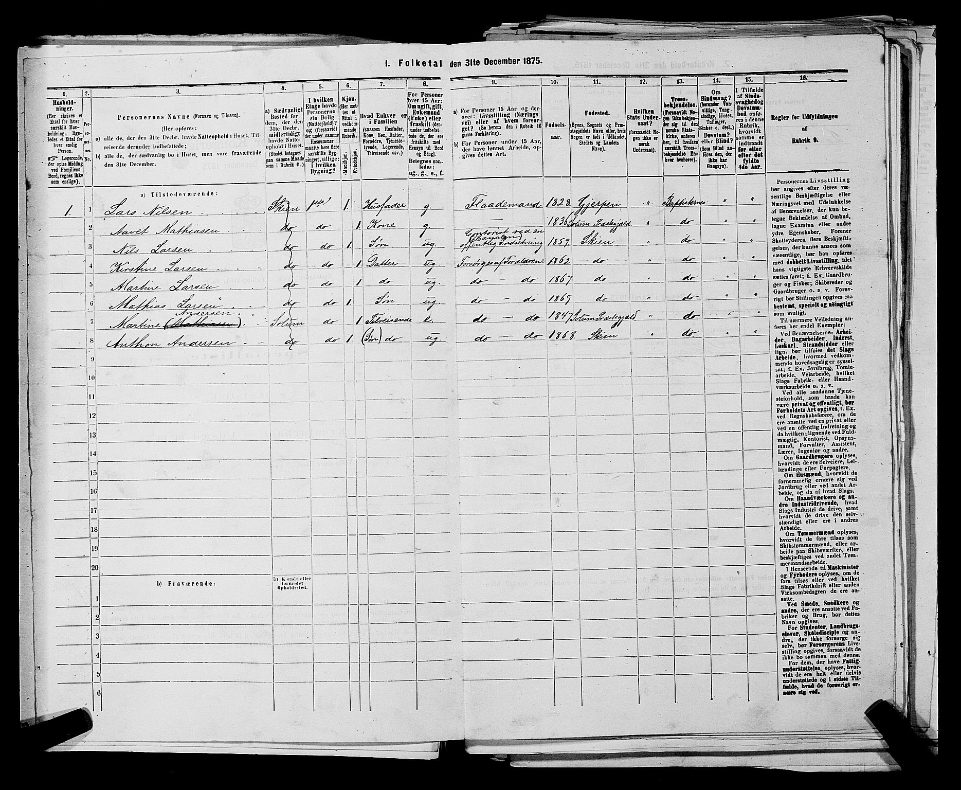 SAKO, 1875 census for 0806P Skien, 1875, p. 713