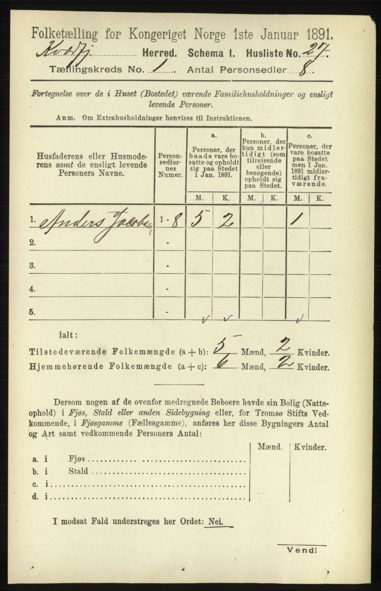 RA, 1891 census for 1911 Kvæfjord, 1891, p. 47