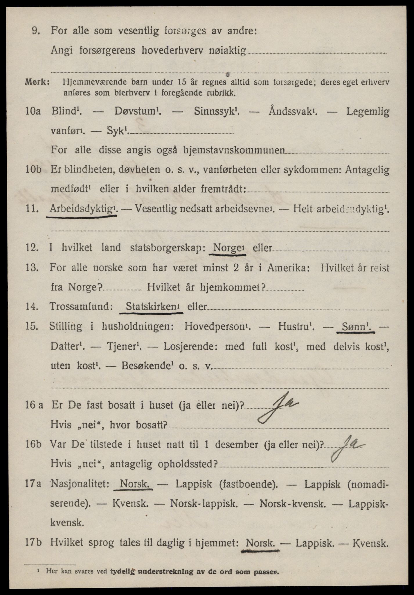 SAT, 1920 census for Hemne, 1920, p. 2855