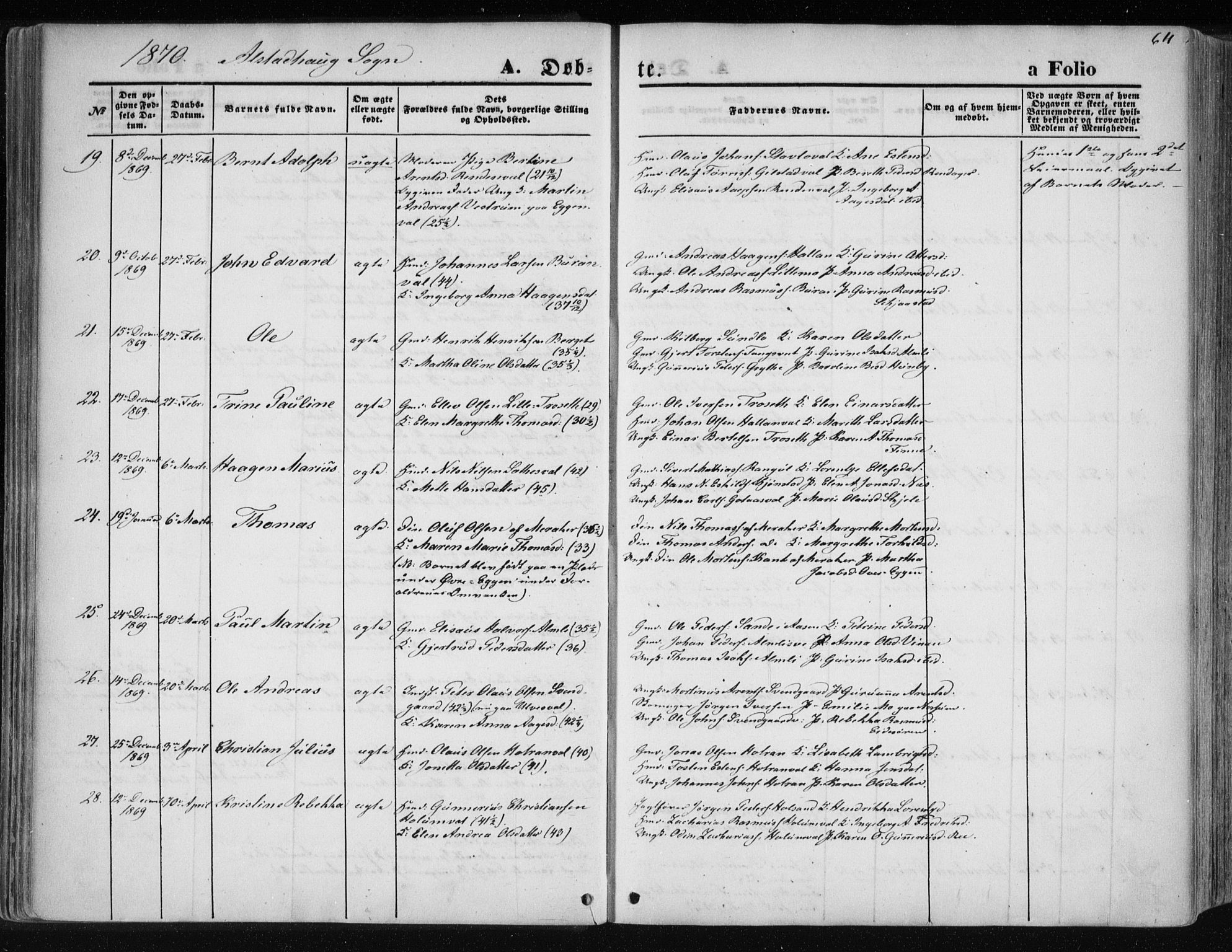 Ministerialprotokoller, klokkerbøker og fødselsregistre - Nord-Trøndelag, AV/SAT-A-1458/717/L0157: Parish register (official) no. 717A08 /1, 1863-1877, p. 64