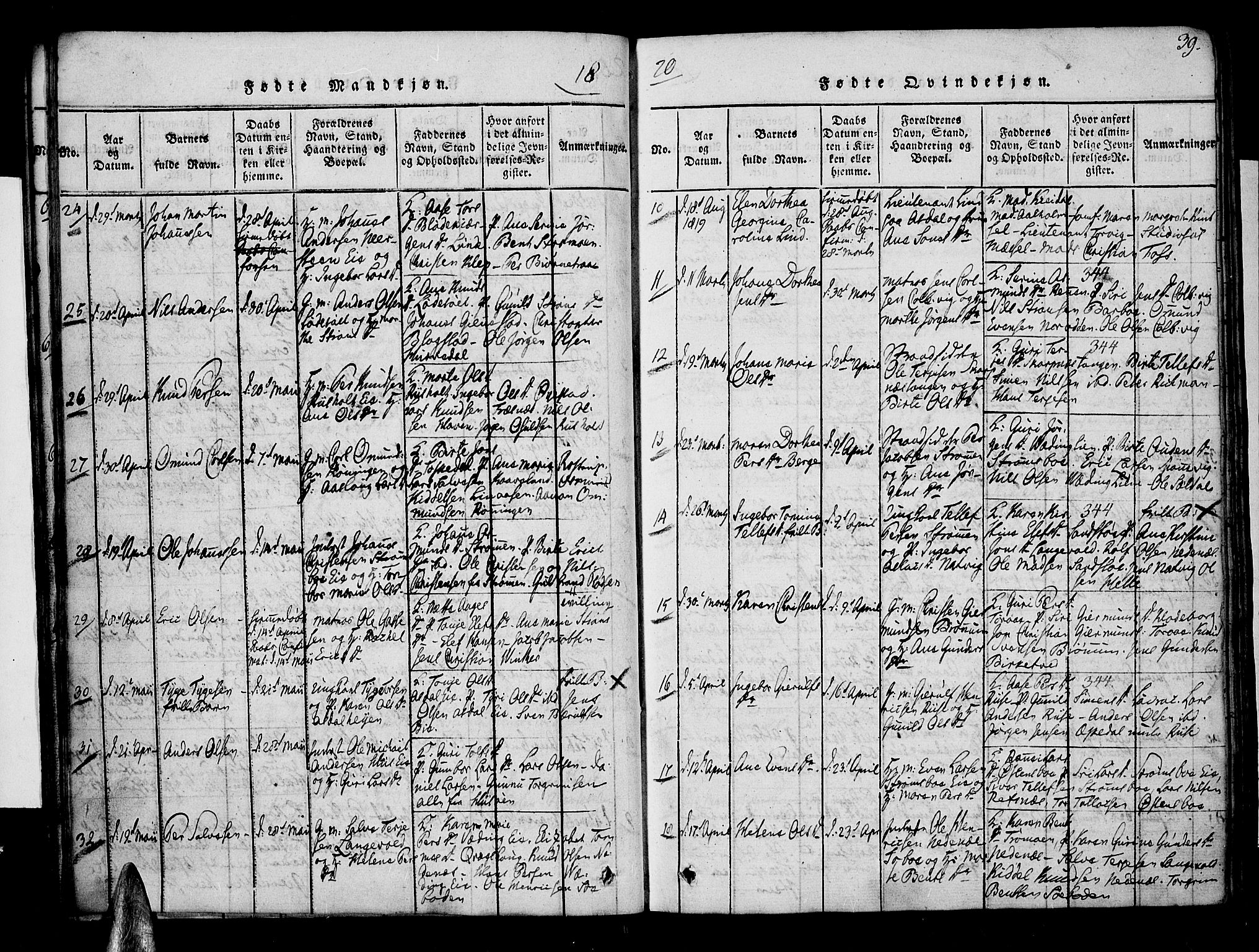 Øyestad sokneprestkontor, AV/SAK-1111-0049/F/Fa/L0012: Parish register (official) no. A 12, 1816-1827, p. 39