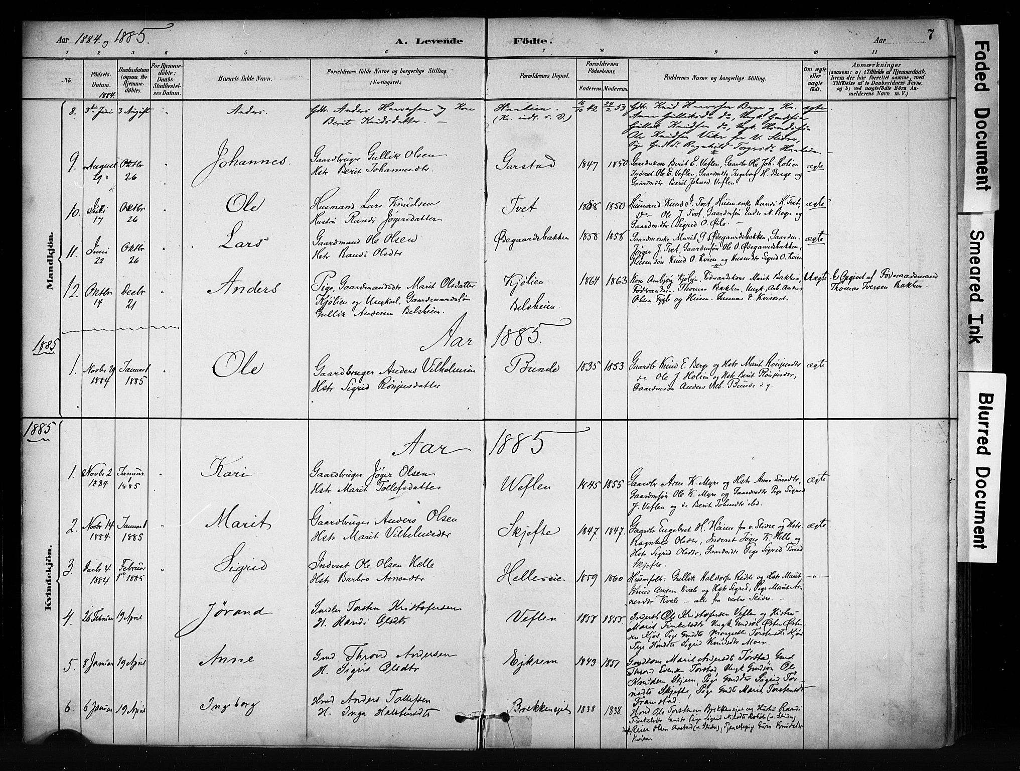 Vang prestekontor, Valdres, SAH/PREST-140/H/Ha/L0009: Parish register (official) no. 9, 1882-1914, p. 7