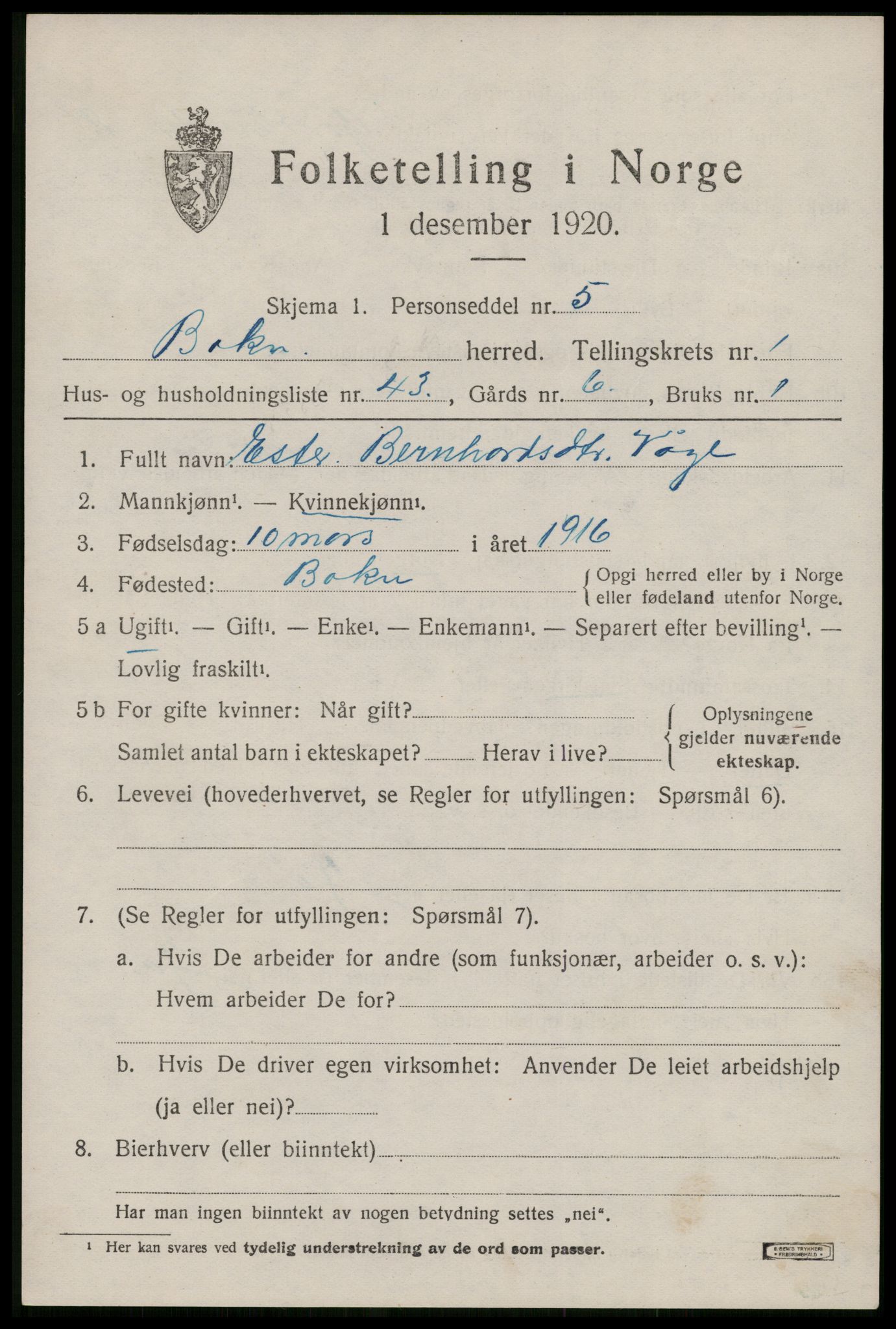 SAST, 1920 census for Bokn, 1920, p. 776