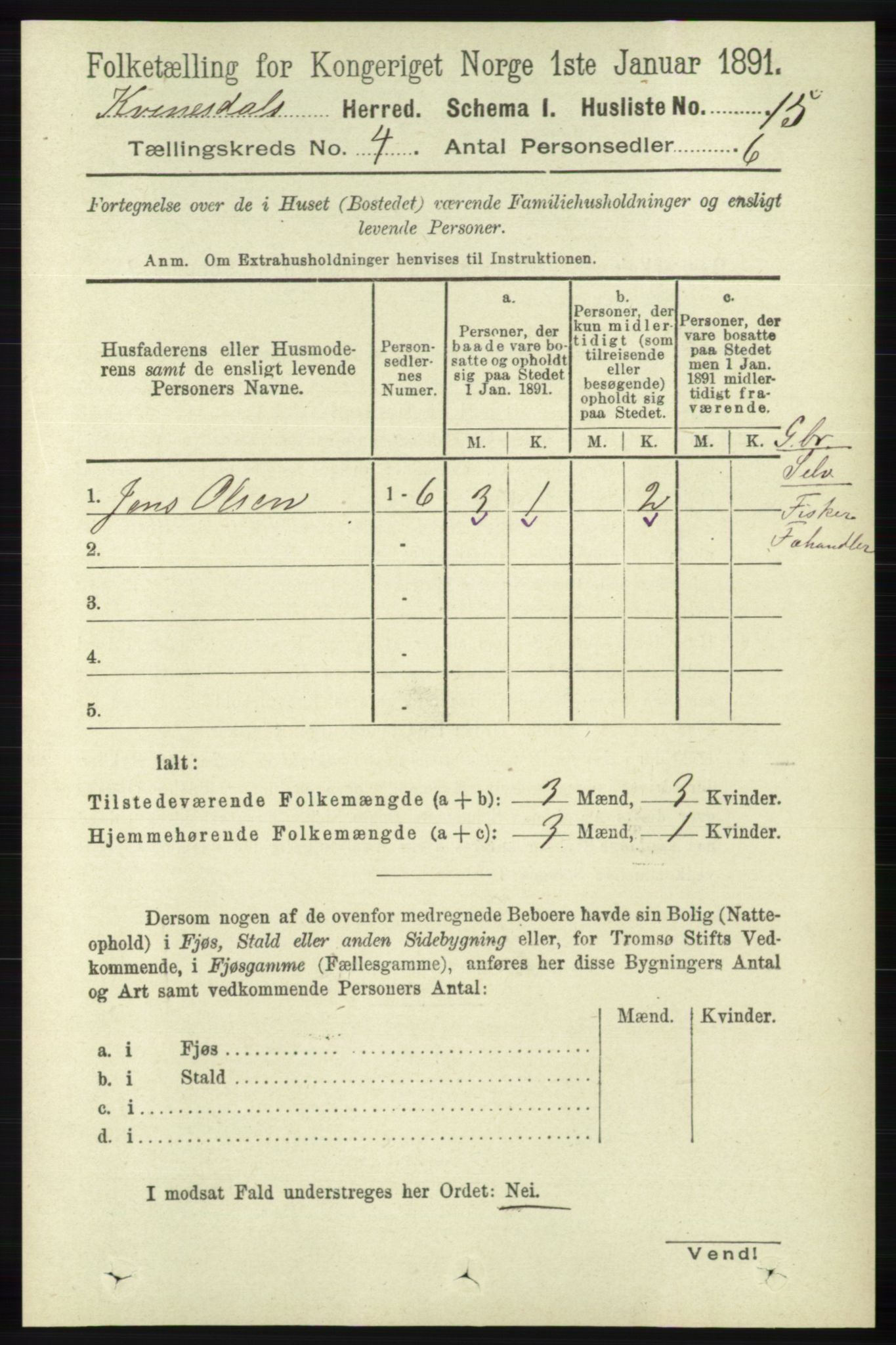 RA, 1891 census for 1037 Kvinesdal, 1891, p. 1408