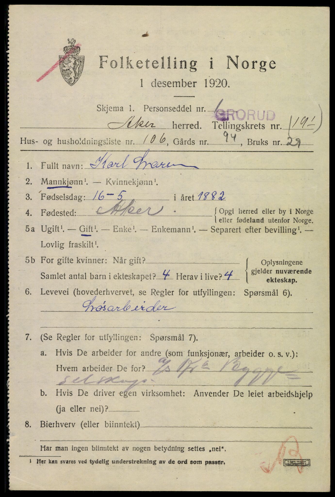 SAO, 1920 census for Aker, 1920, p. 119112