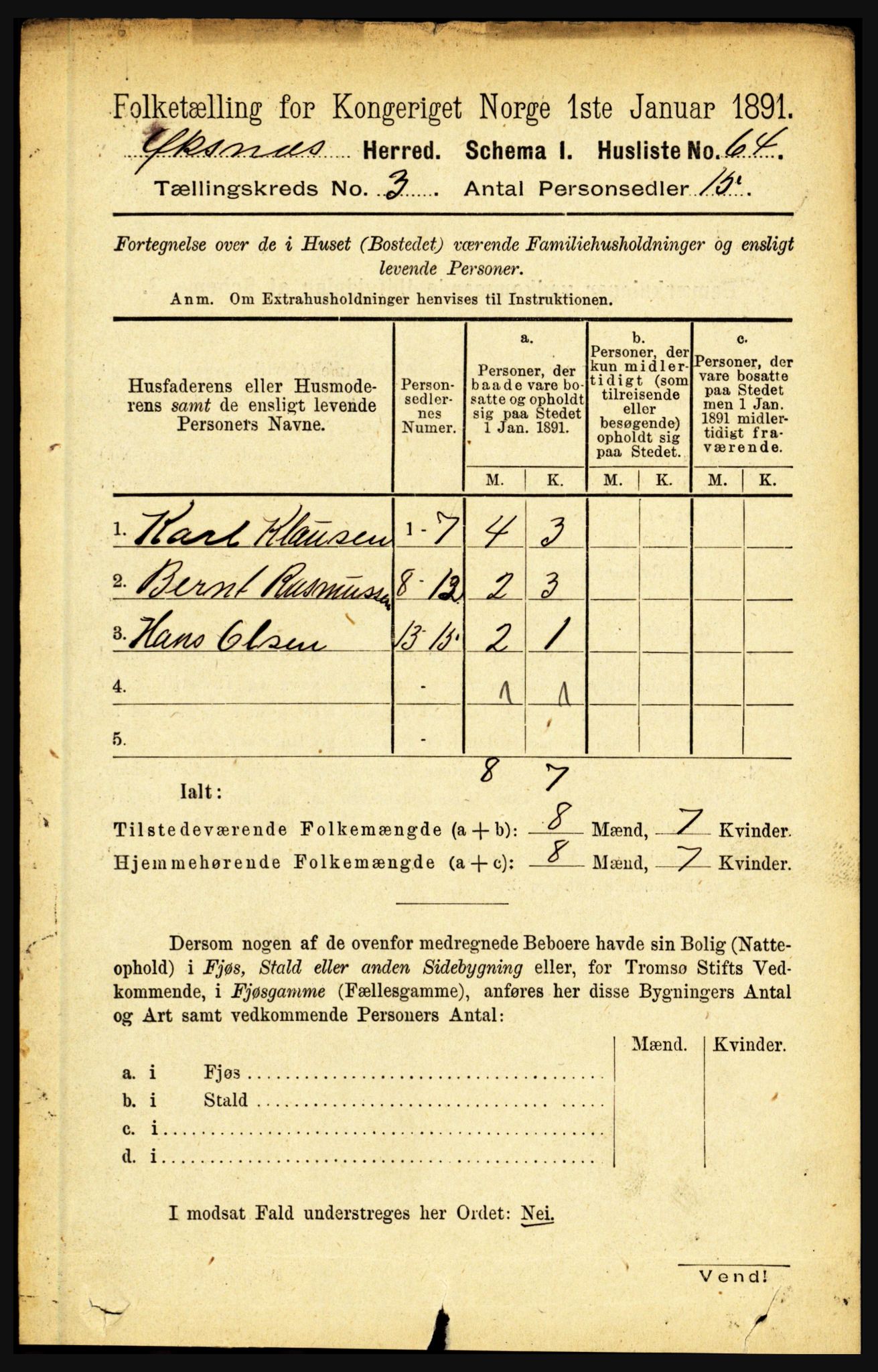 RA, 1891 census for 1868 Øksnes, 1891, p. 1129