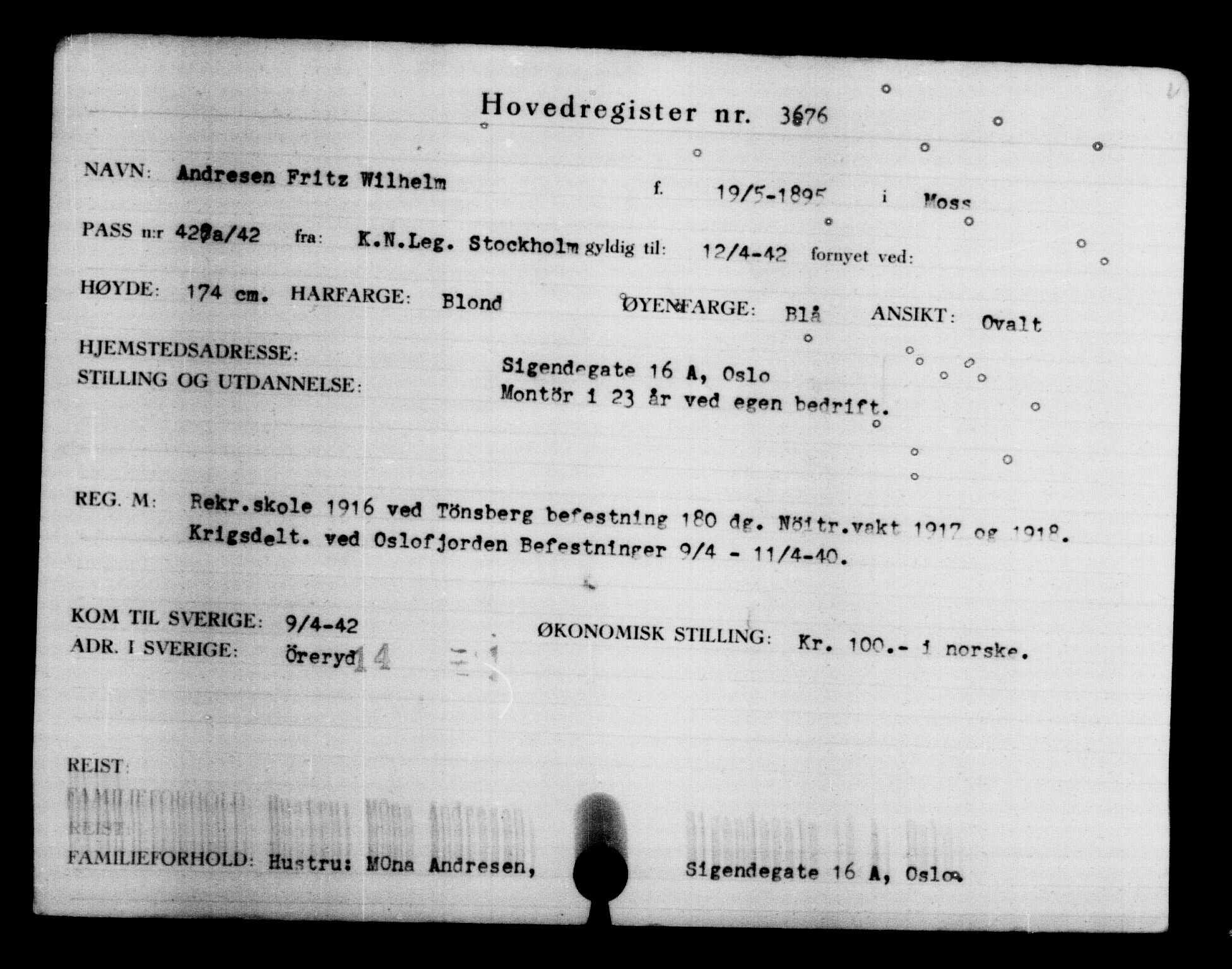 Utenriksstasjonene, Legasjonen i Stockholm, Flyktningkontoret, AV/RA-S-6753/V/Va/L0004: Kjesäterkartoteket, flyktninger med registreringsnr. 3496-6610, 1940-1945, p. 206