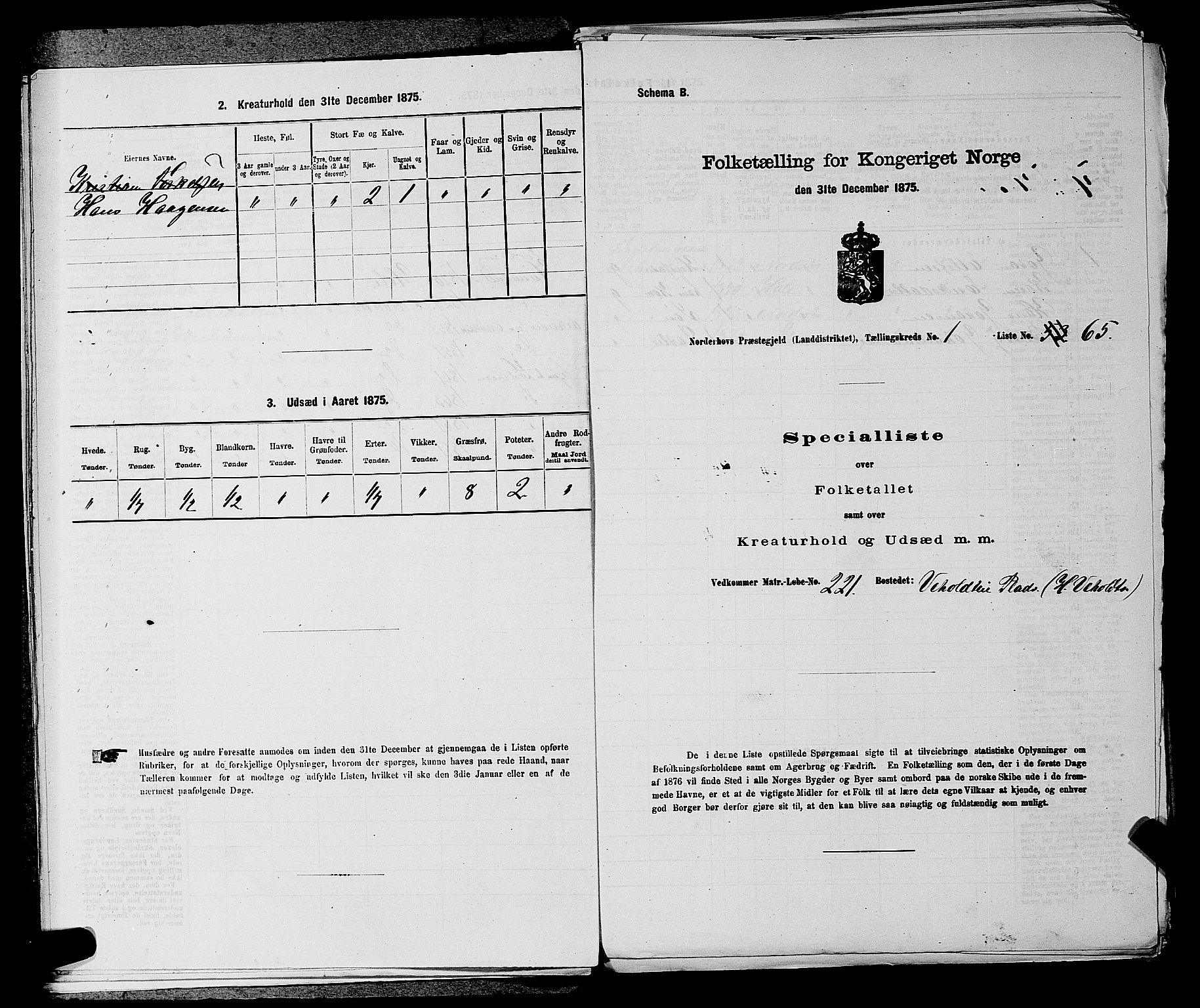 SAKO, 1875 census for 0613L Norderhov/Norderhov, Haug og Lunder, 1875, p. 103