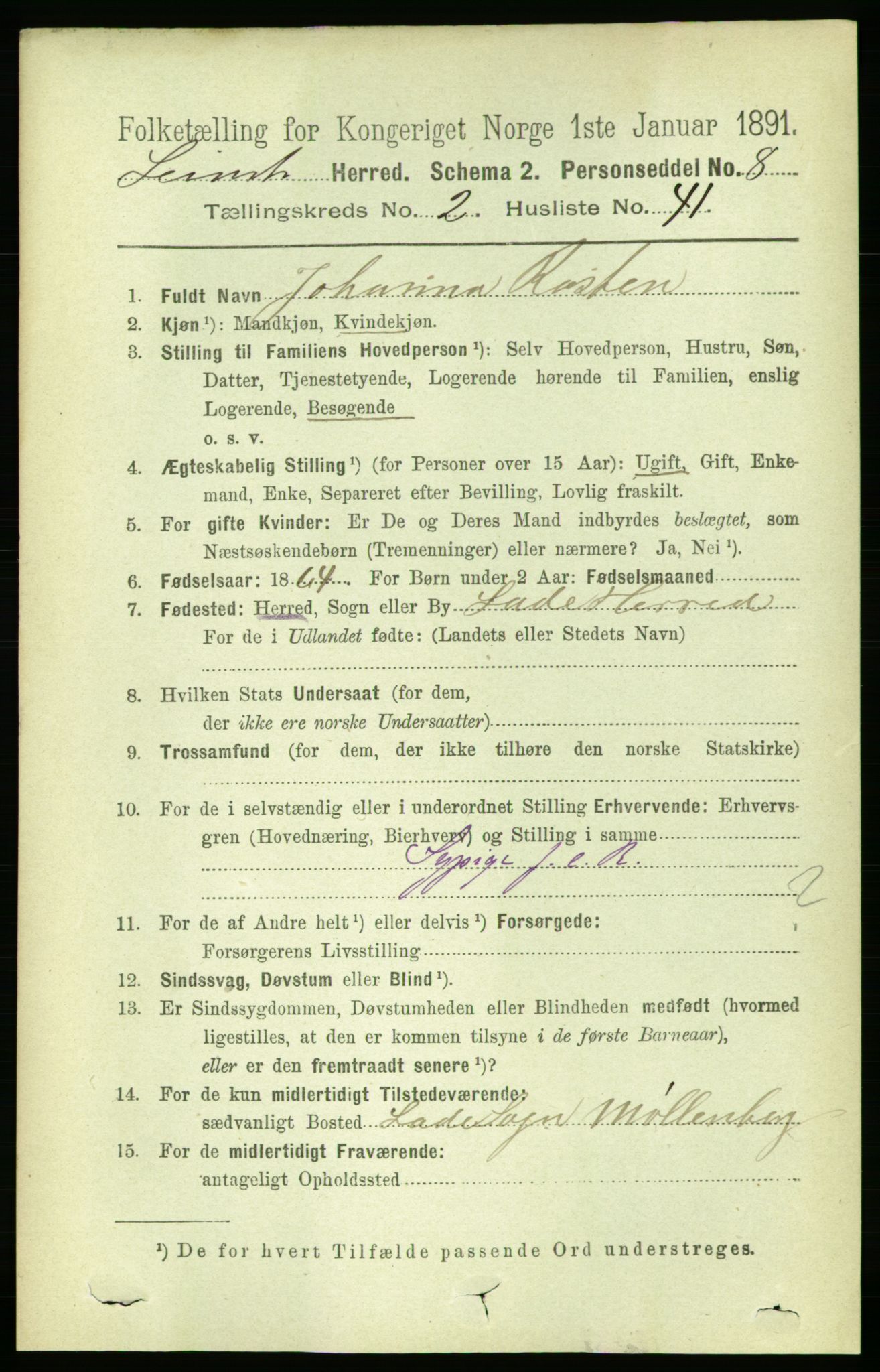 RA, 1891 census for 1654 Leinstrand, 1891, p. 759