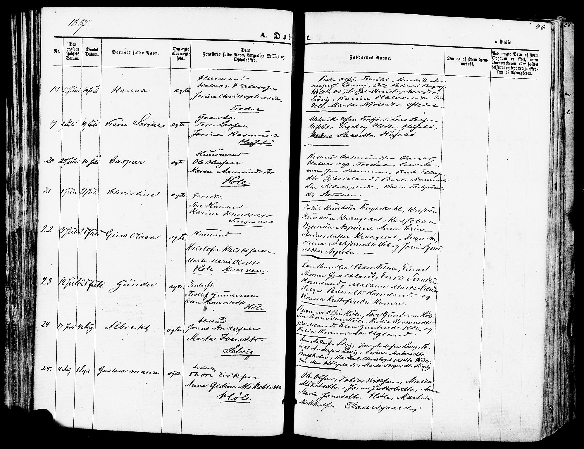 Høgsfjord sokneprestkontor, AV/SAST-A-101624/H/Ha/Haa/L0002: Parish register (official) no. A 2, 1855-1885, p. 46