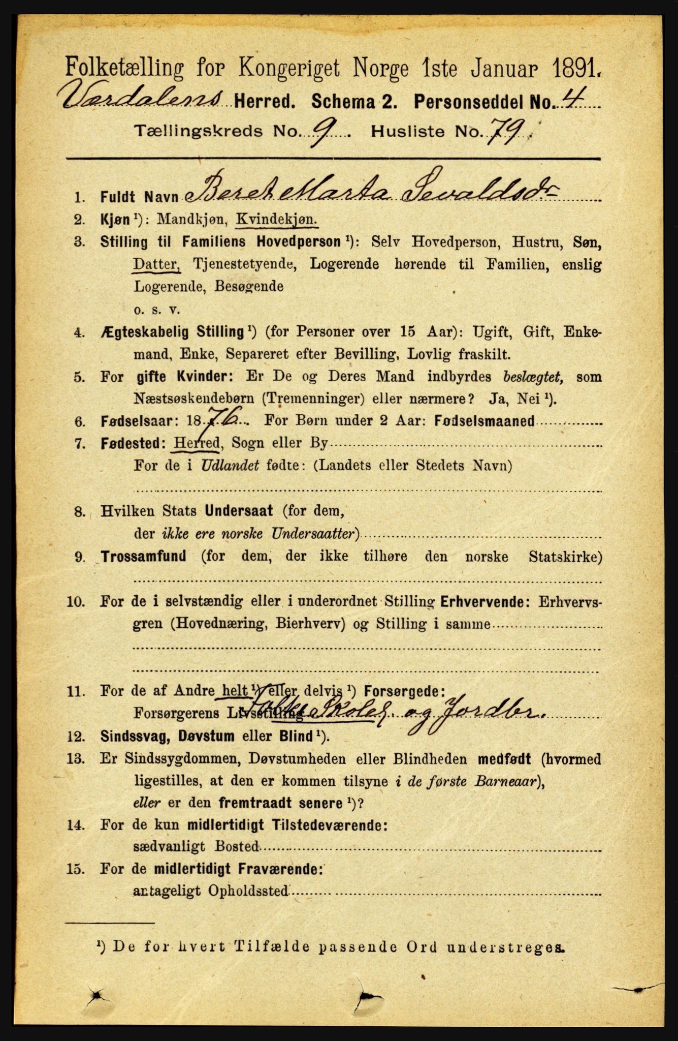RA, 1891 census for 1721 Verdal, 1891, p. 5511