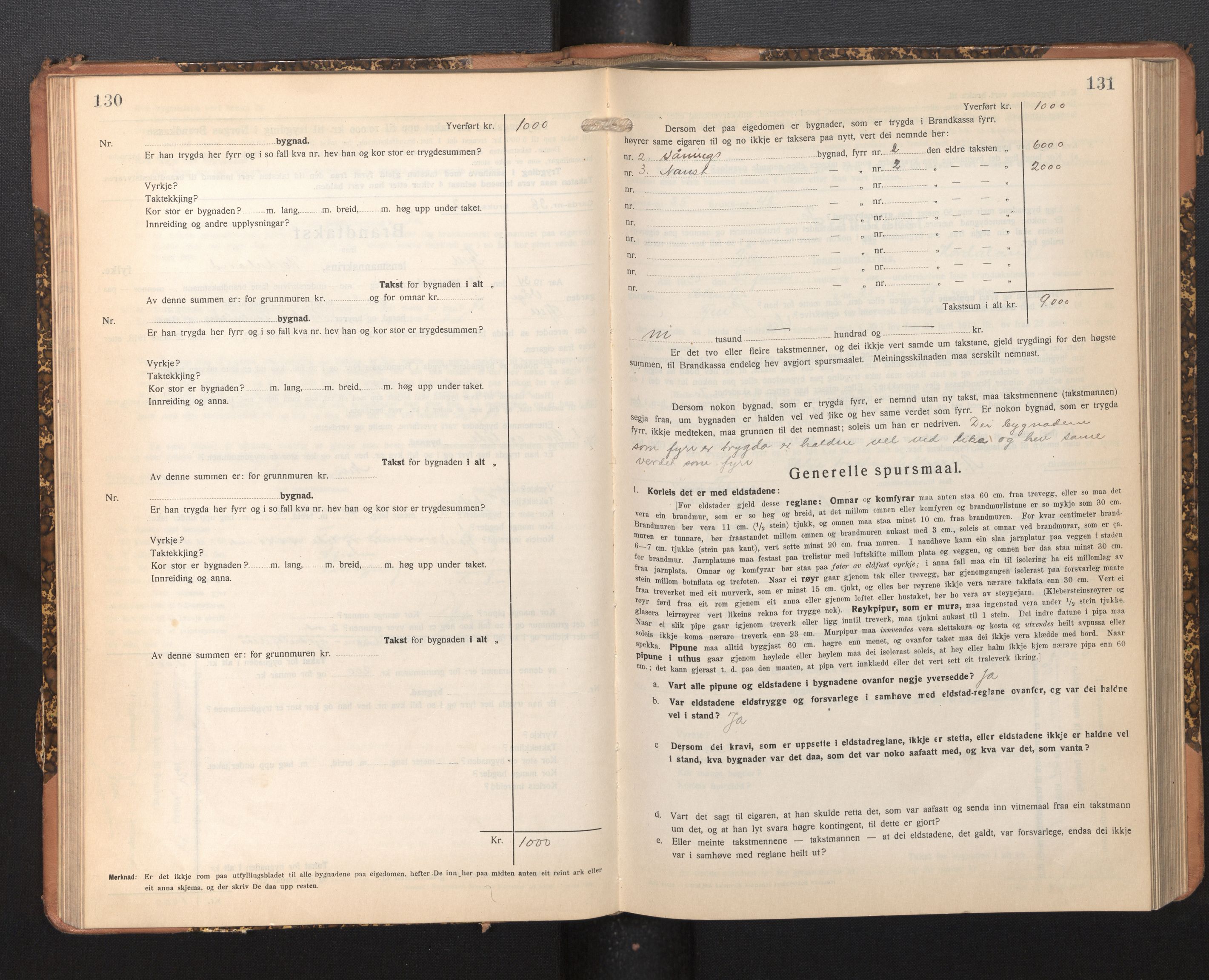 Lensmannen i Fjell, SAB/A-32301/0012/L0006: Branntakstprotokoll, skjematakst, 1931-1945, p. 130-131