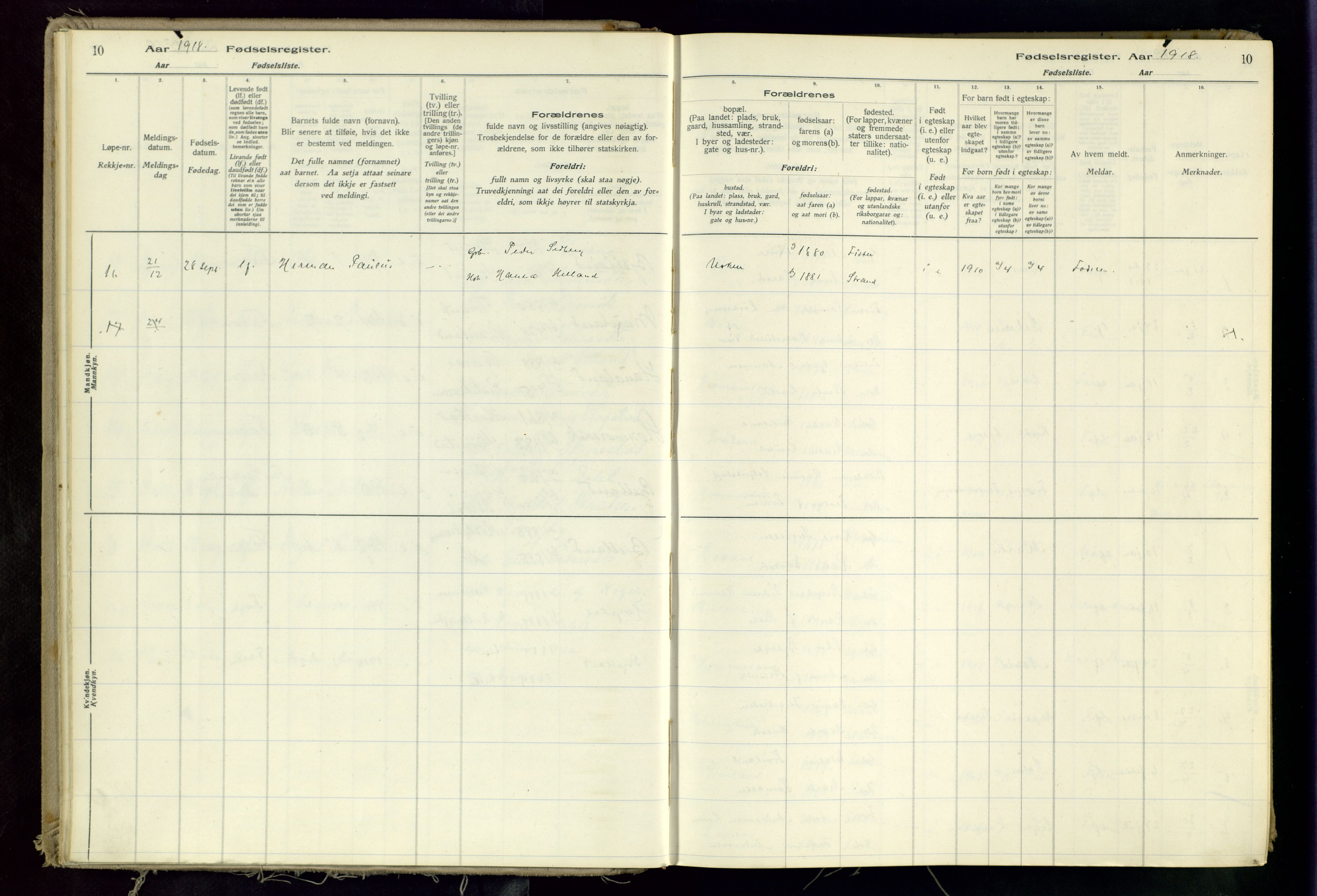 Hetland sokneprestkontor, AV/SAST-A-101826/70/704BA/L0002: Birth register no. 2, 1916-1968, p. 10