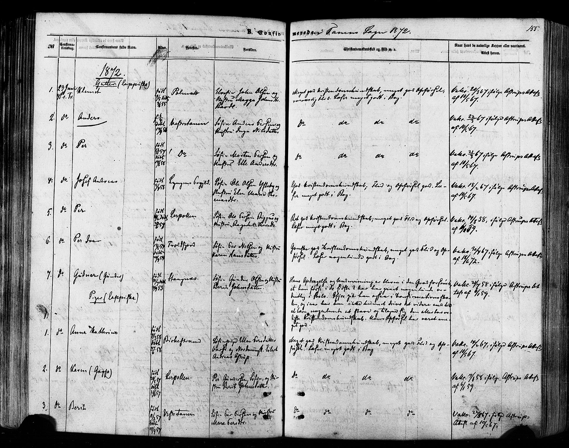 Tana sokneprestkontor, SATØ/S-1334/H/Ha/L0002kirke: Parish register (official) no. 2 /1, 1861-1877, p. 155