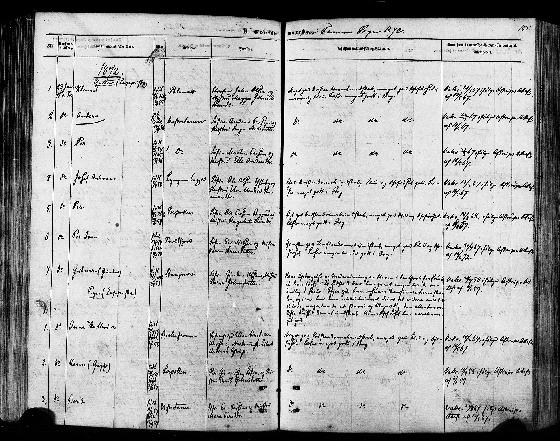 Tana sokneprestkontor, AV/SATØ-S-1334/H/Ha/L0002kirke: Parish register (official) no. 2 /1, 1861-1877, p. 155