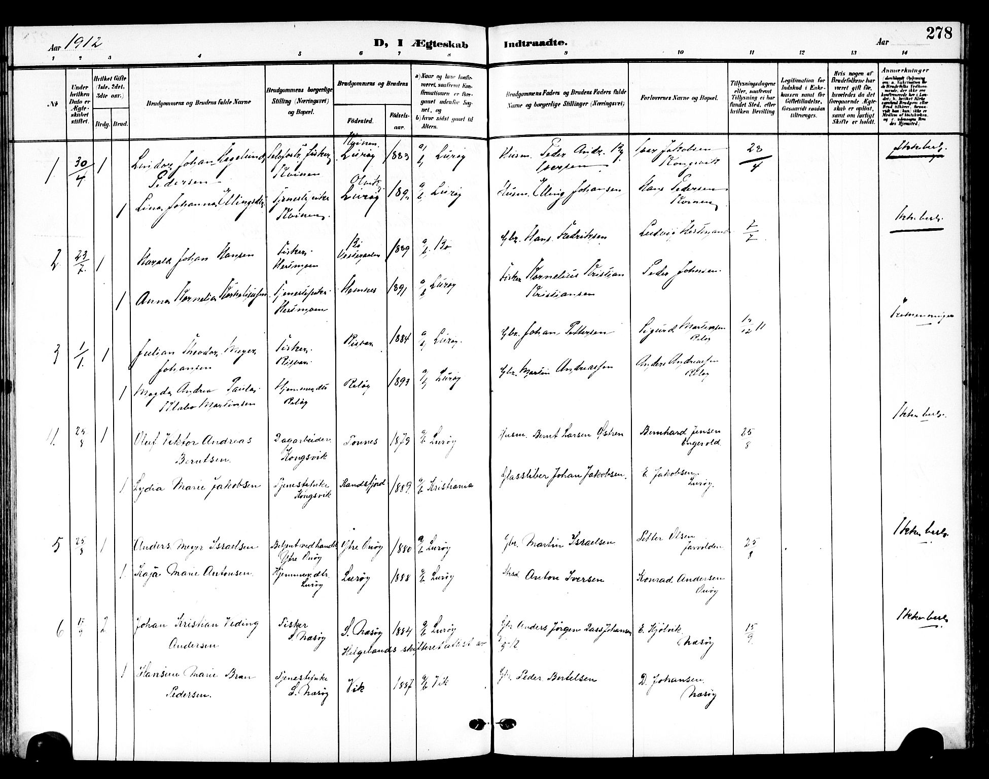 Ministerialprotokoller, klokkerbøker og fødselsregistre - Nordland, SAT/A-1459/839/L0569: Parish register (official) no. 839A06, 1903-1922, p. 278