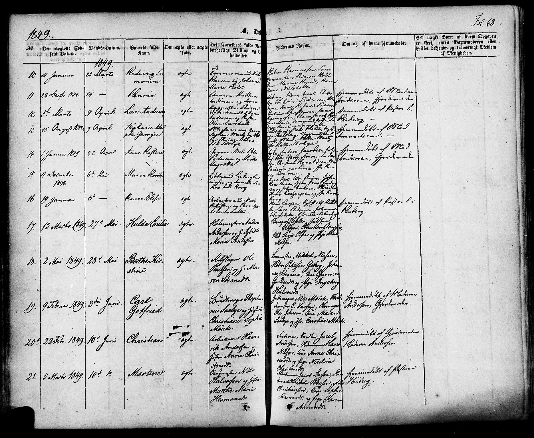 Skien kirkebøker, AV/SAKO-A-302/F/Fa/L0006a: Parish register (official) no. 6A, 1843-1856, p. 68