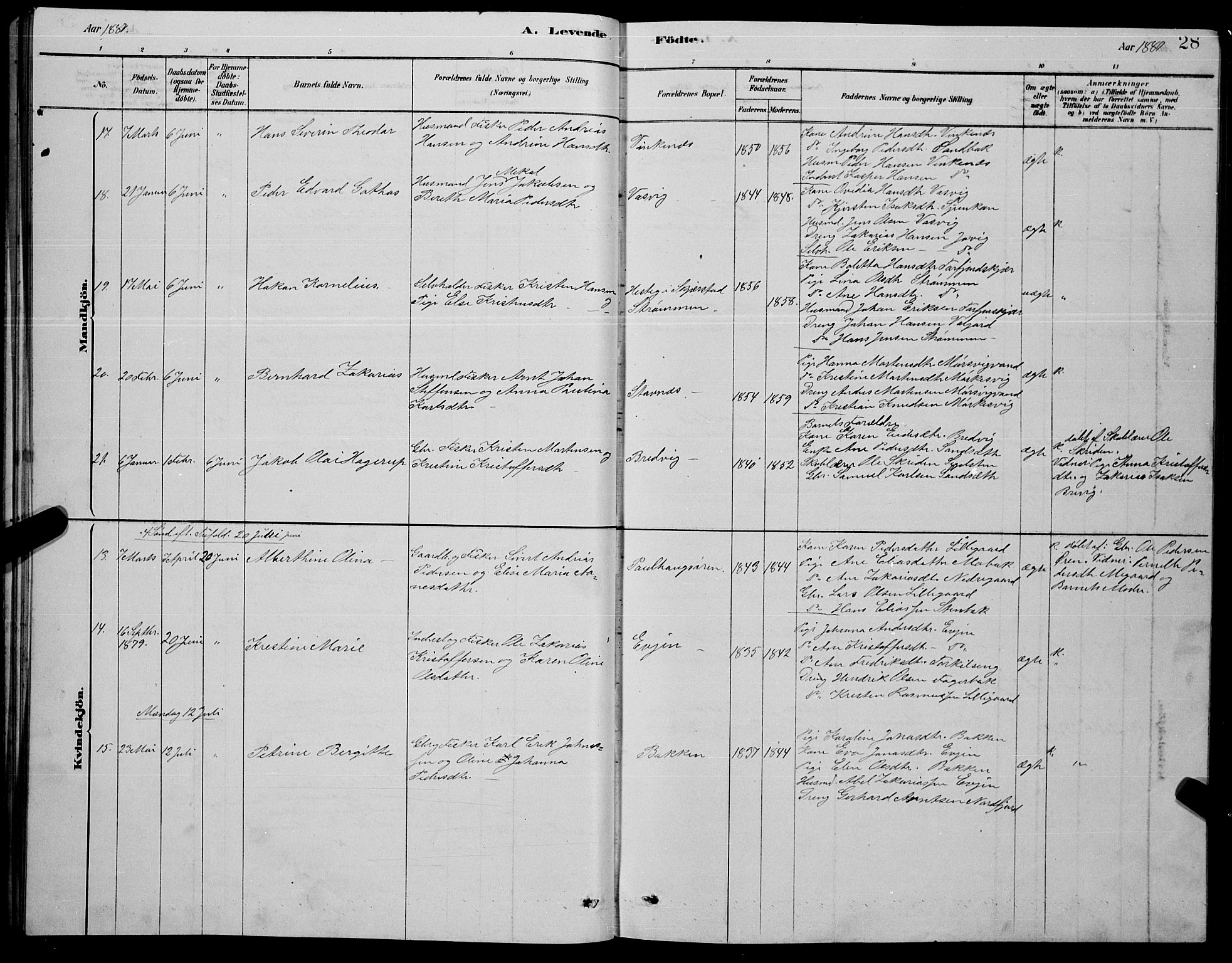 Ministerialprotokoller, klokkerbøker og fødselsregistre - Nordland, AV/SAT-A-1459/853/L0776: Parish register (copy) no. 853C04, 1878-1889, p. 28