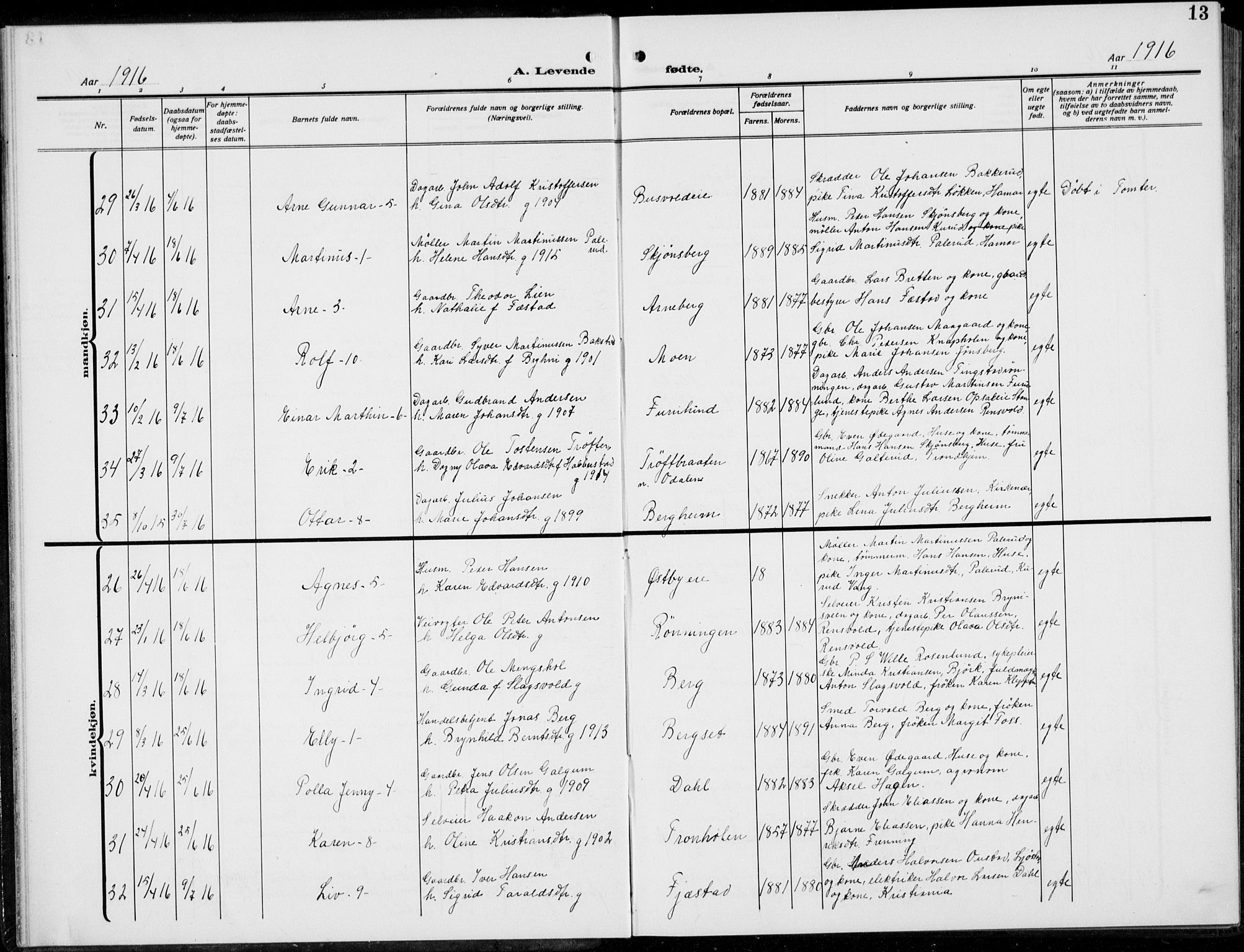 Romedal prestekontor, AV/SAH-PREST-004/L/L0014: Parish register (copy) no. 14, 1915-1939, p. 13