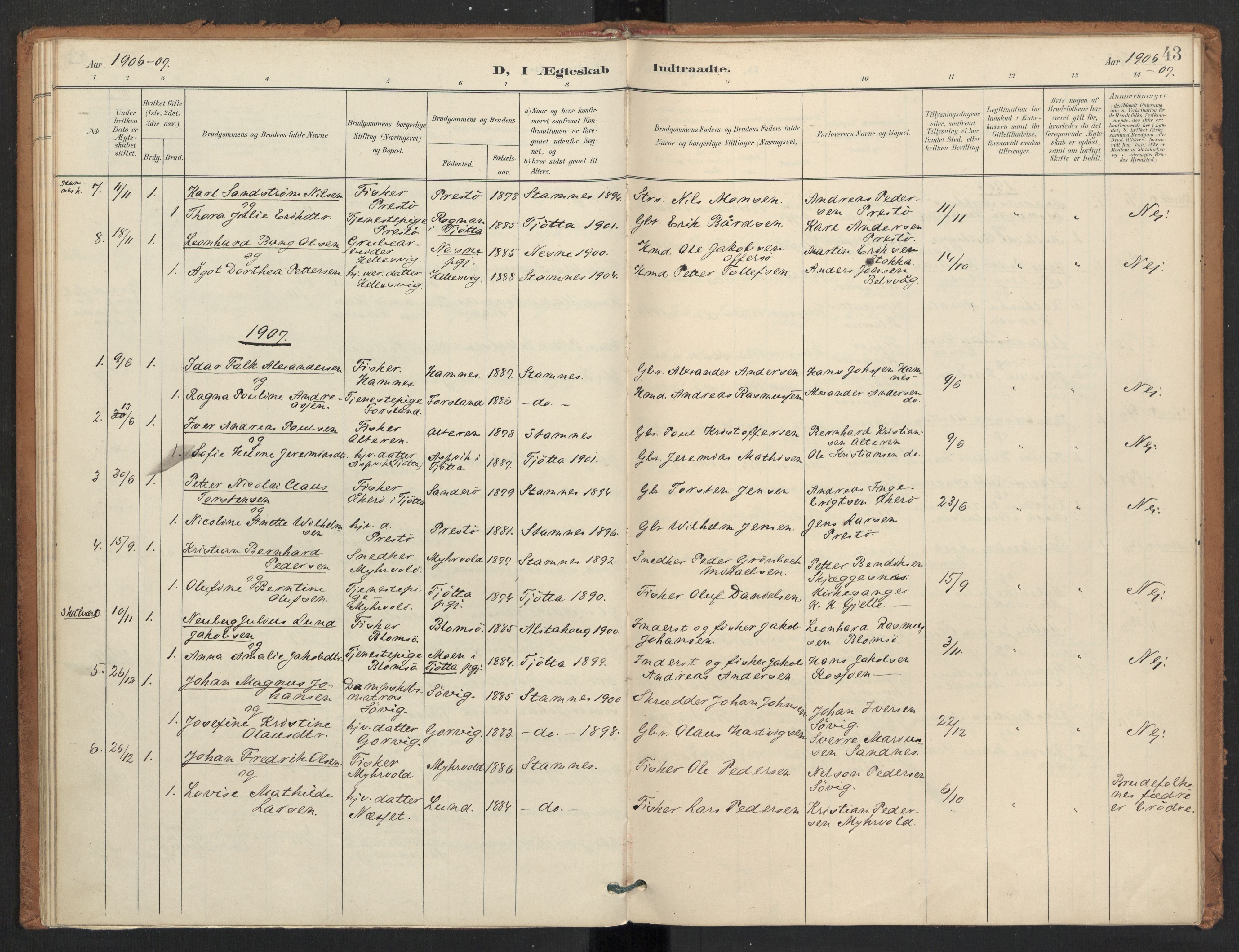 Ministerialprotokoller, klokkerbøker og fødselsregistre - Nordland, AV/SAT-A-1459/830/L0454: Parish register (official) no. 830A18, 1897-1913, p. 43