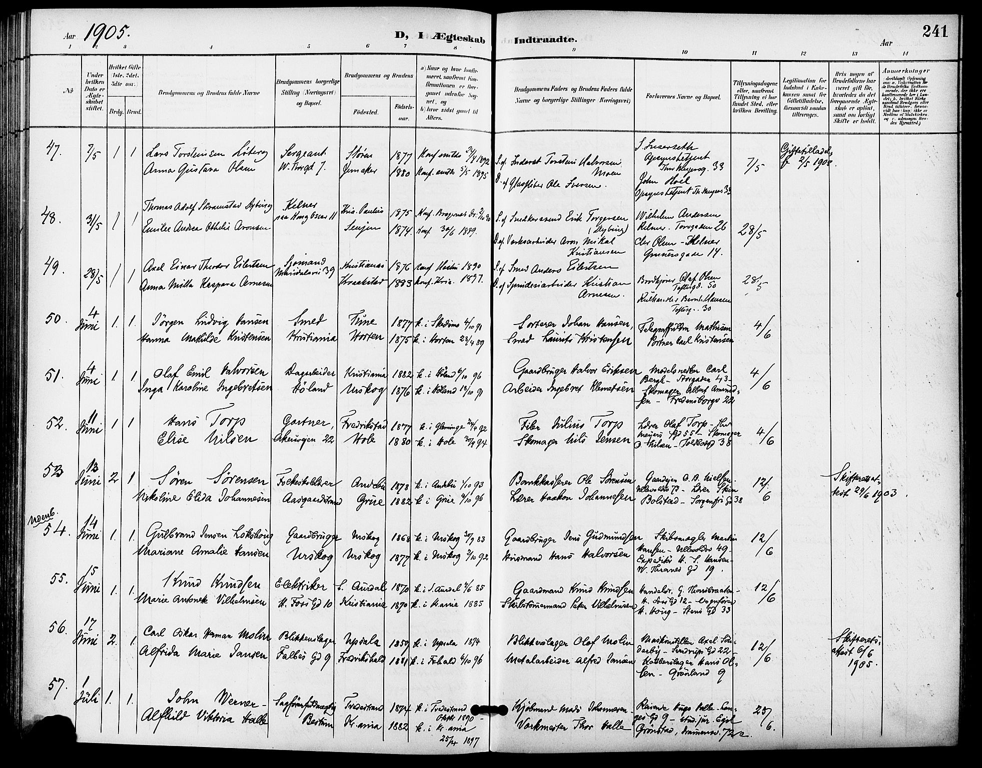 Gamle Aker prestekontor Kirkebøker, SAO/A-10617a/F/L0012: Parish register (official) no. 12, 1898-1910, p. 241