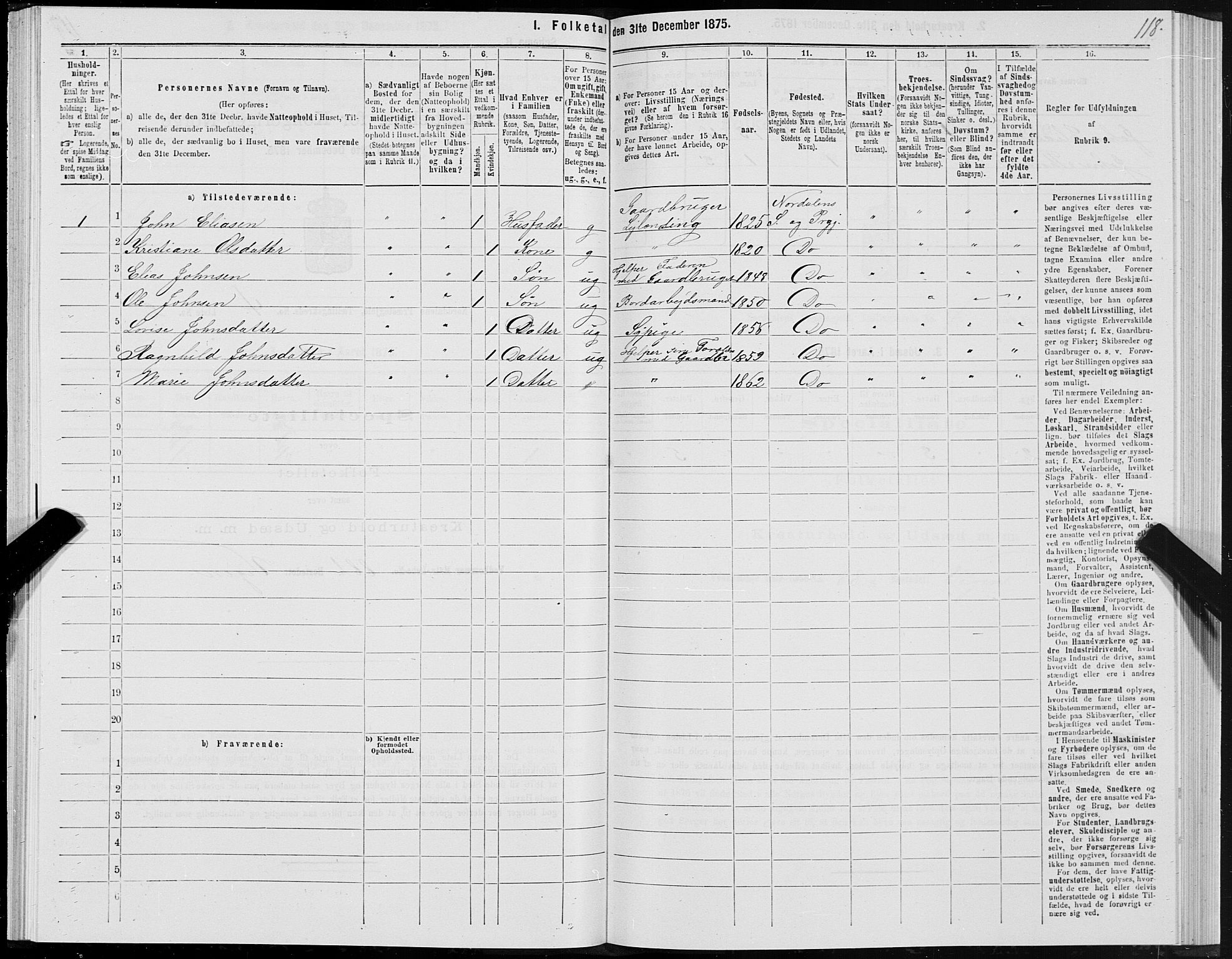 SAT, 1875 census for 1524P Norddal, 1875, p. 2118