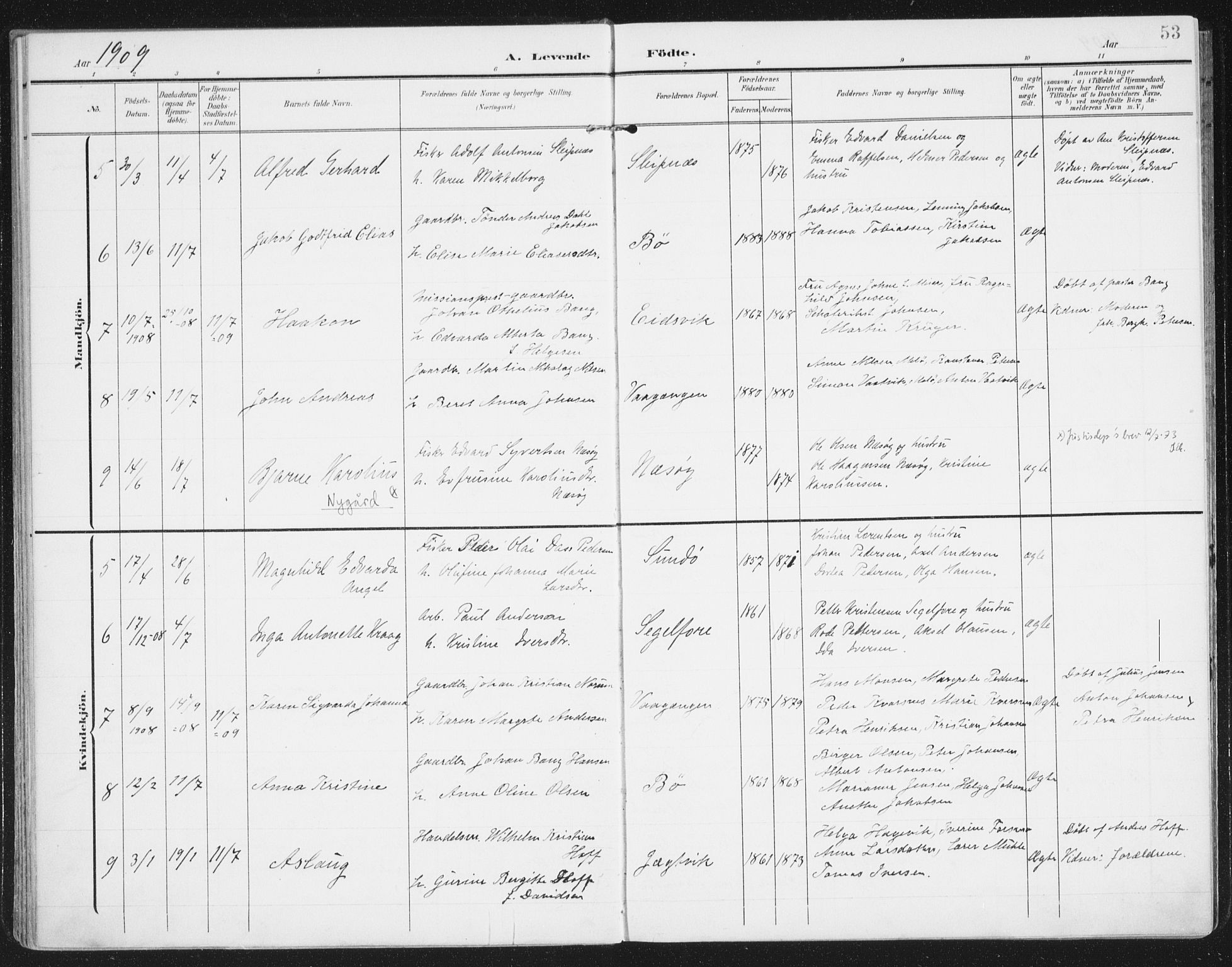 Ministerialprotokoller, klokkerbøker og fødselsregistre - Nordland, AV/SAT-A-1459/841/L0612: Parish register (official) no. 841A15, 1902-1910, p. 53