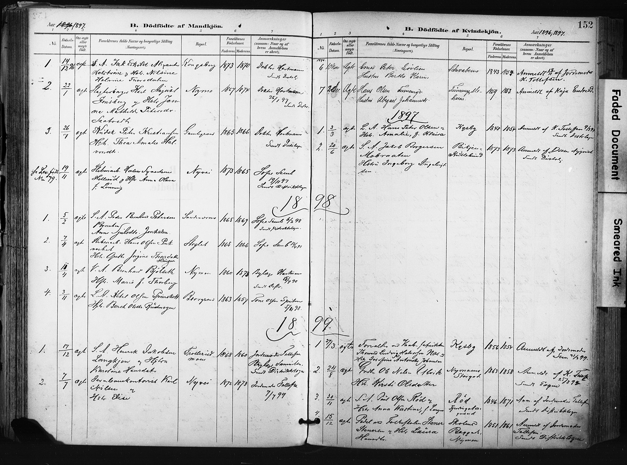 Kongsberg kirkebøker, AV/SAKO-A-22/F/Fb/L0003: Parish register (official) no. II 3, 1896-1905, p. 152