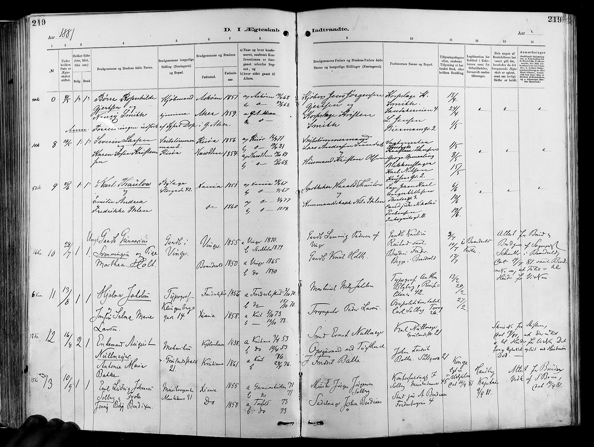 Garnisonsmenigheten Kirkebøker, SAO/A-10846/F/Fa/L0012: Parish register (official) no. 12, 1880-1893, p. 219