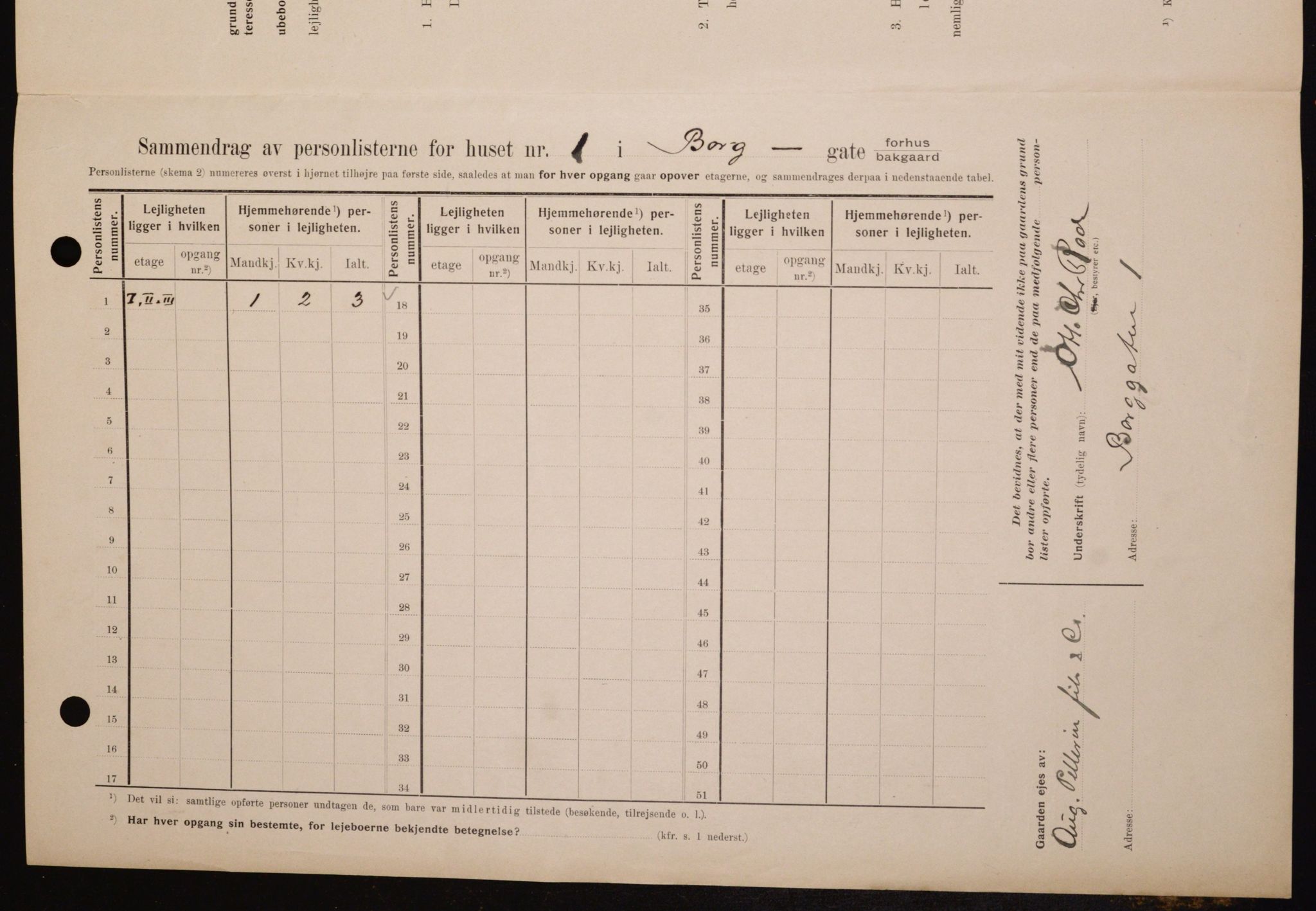 OBA, Municipal Census 1909 for Kristiania, 1909, p. 7207