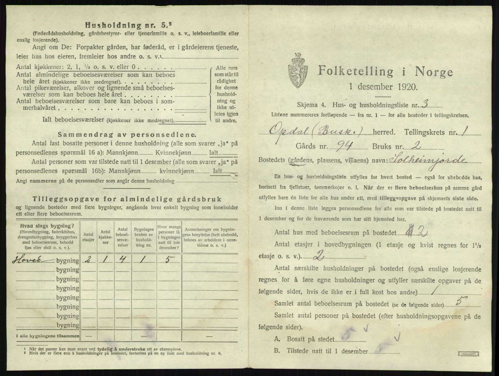 SAKO, 1920 census for Uvdal, 1920, p. 37