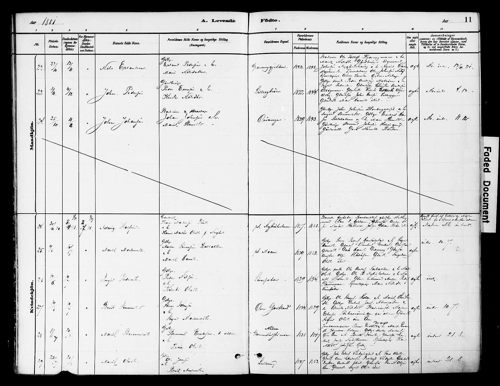 Tynset prestekontor, AV/SAH-PREST-058/H/Ha/Haa/L0022: Parish register (official) no. 22, 1880-1899, p. 11