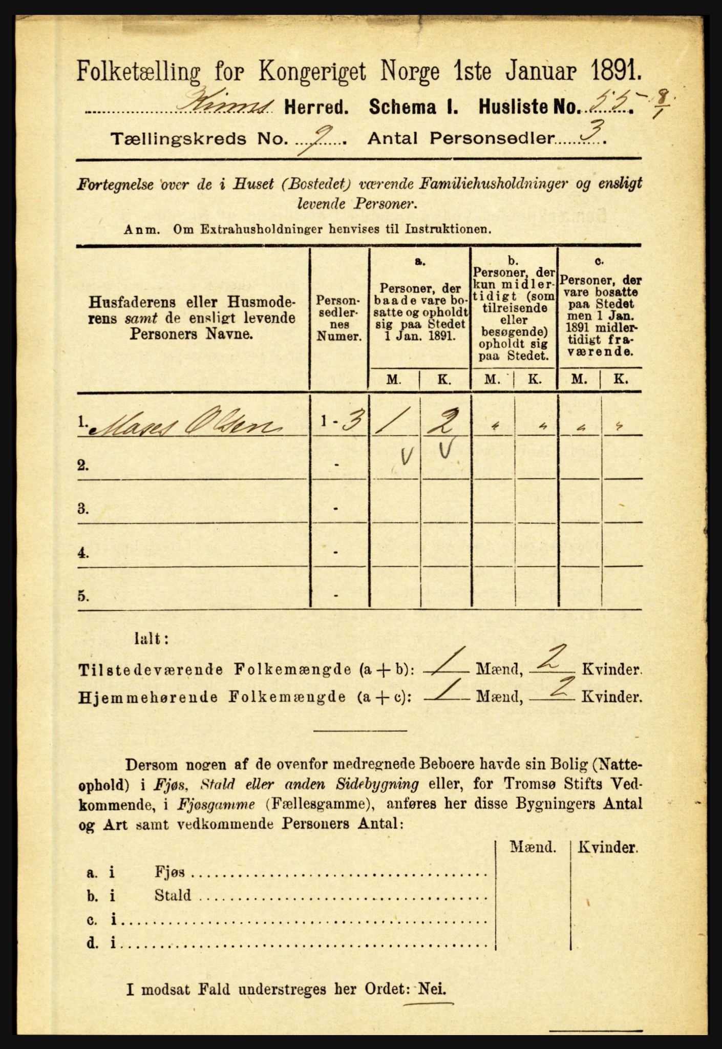 RA, 1891 census for 1437 Kinn, 1891, p. 3455