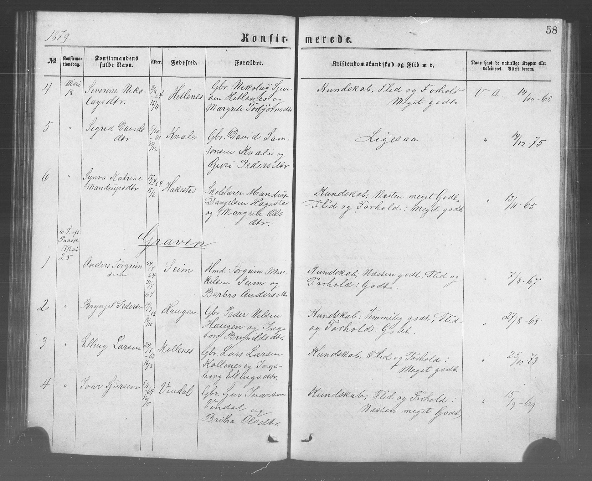 Ulvik sokneprestembete, AV/SAB-A-78801/H/Haa: Parish register (official) no. A 17, 1873-1891, p. 58