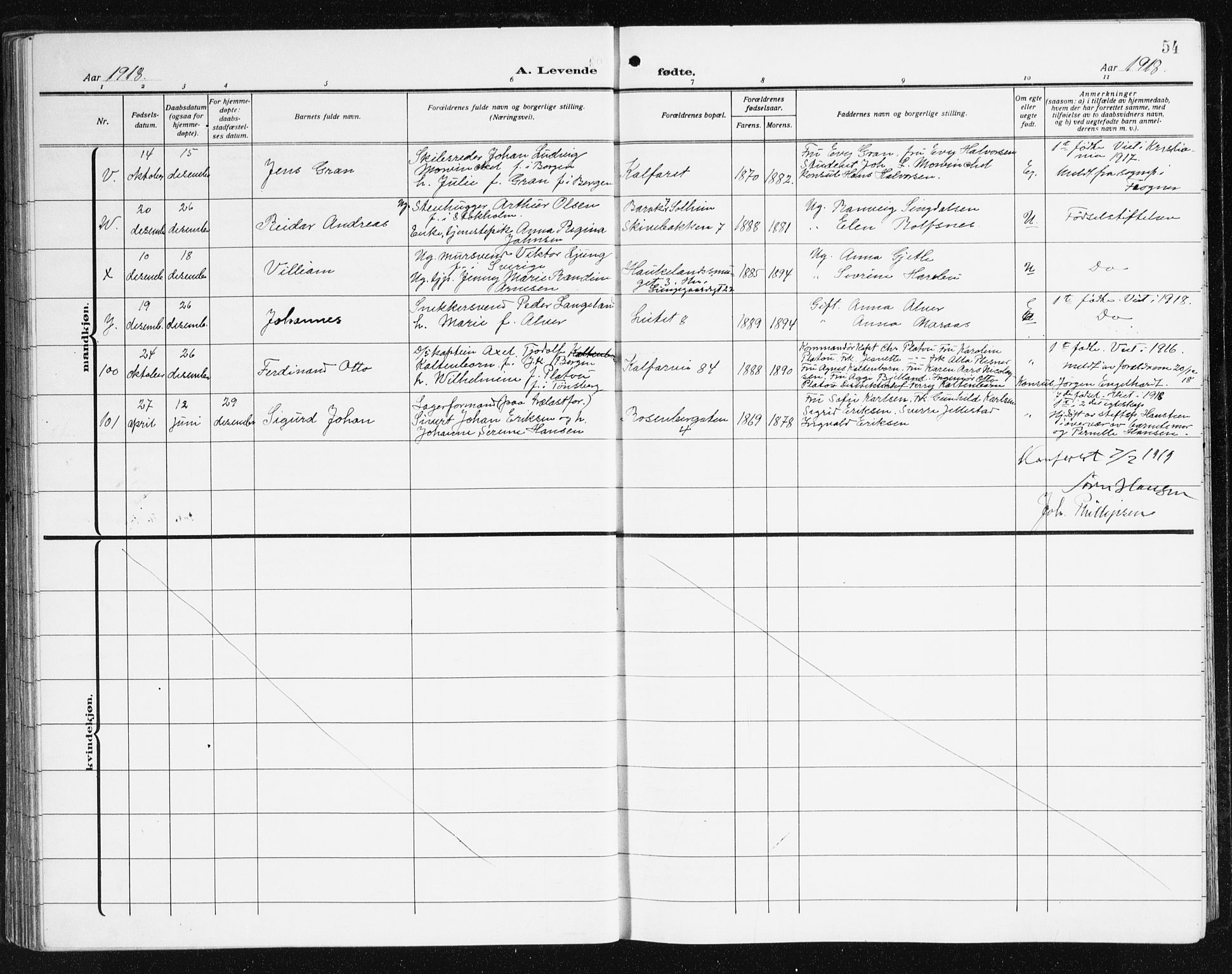 Domkirken sokneprestembete, SAB/A-74801/H/Hab/L0018: Parish register (copy) no. B 11, 1915-1942, p. 54
