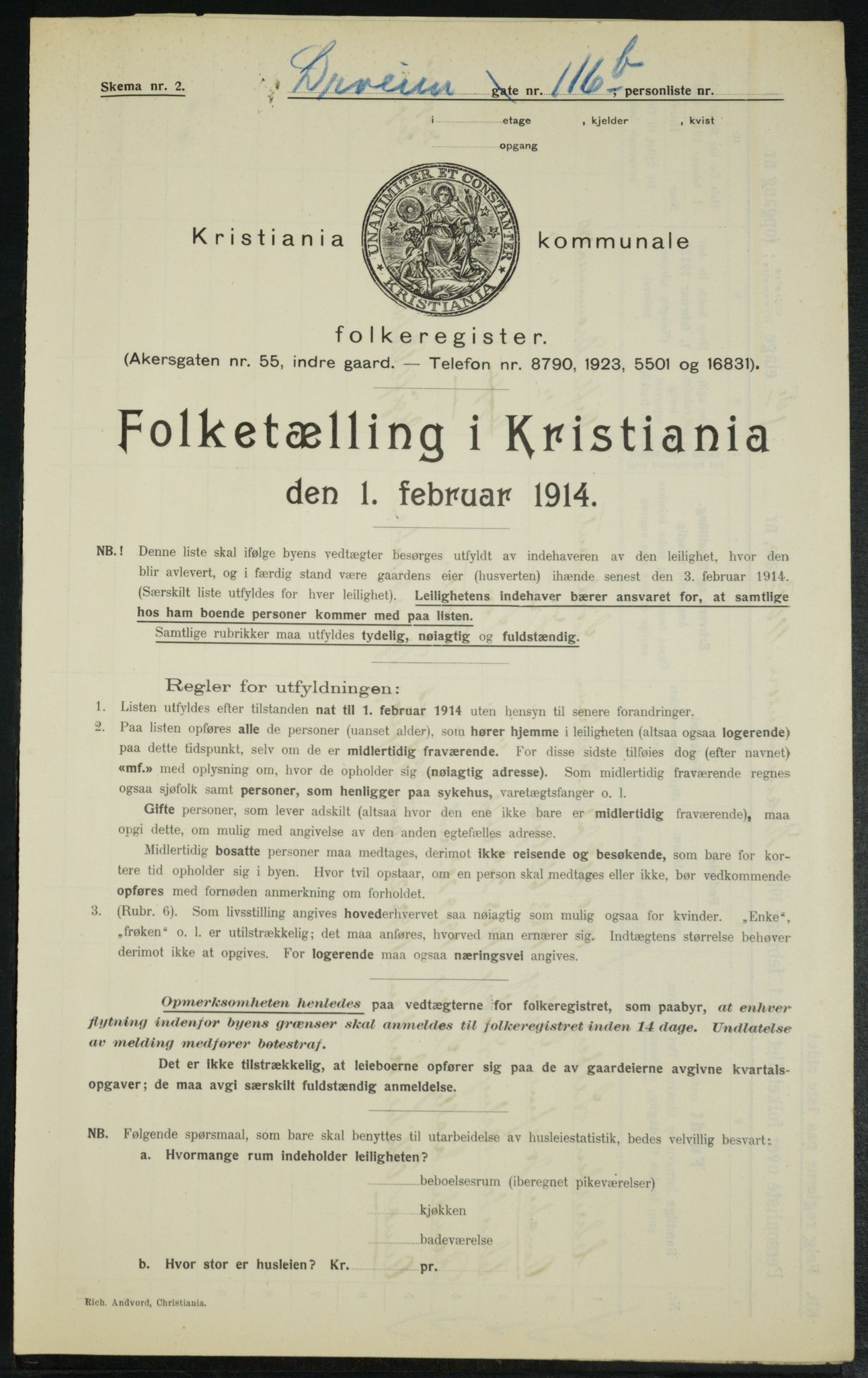 OBA, Municipal Census 1914 for Kristiania, 1914, p. 17292